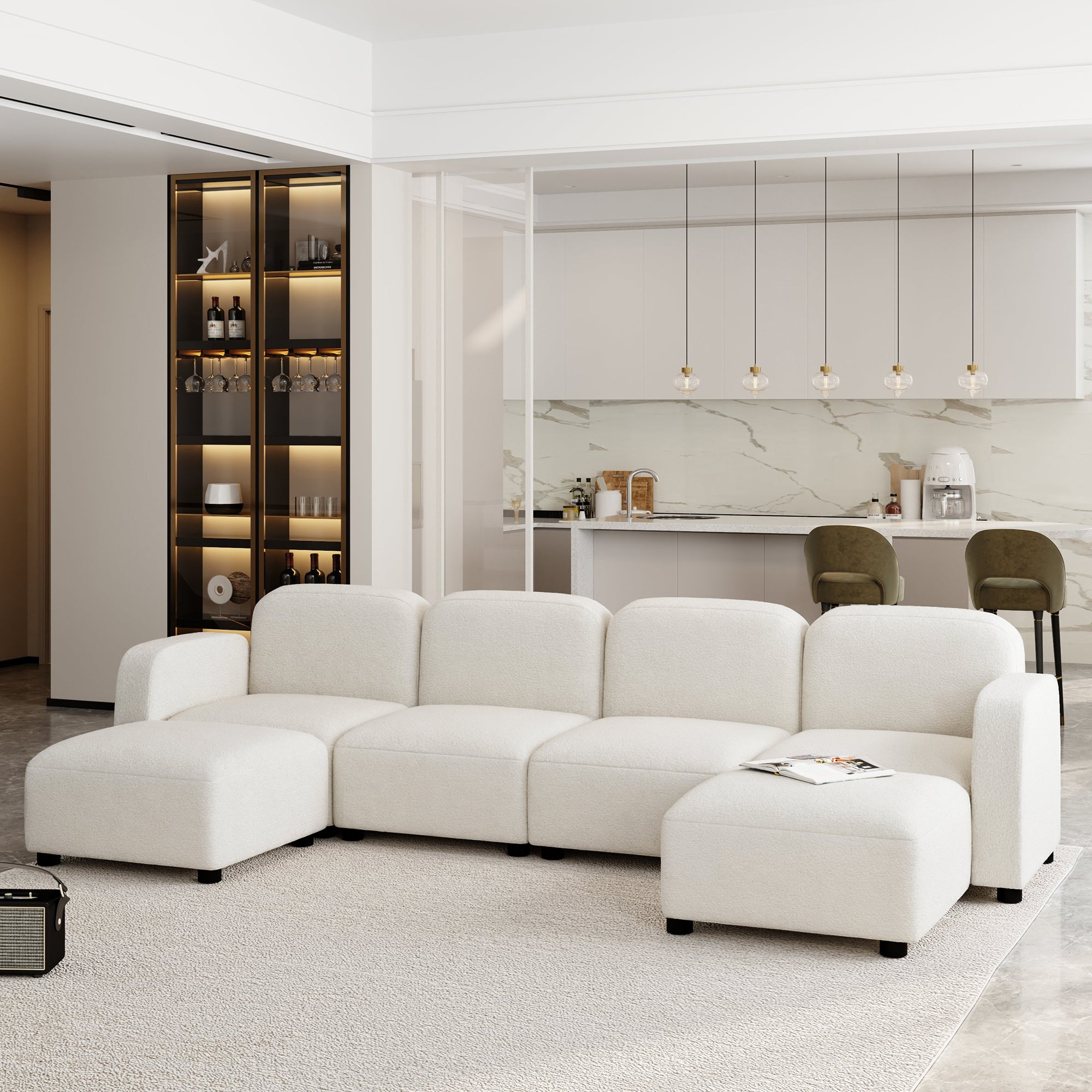 Modern U Shaped Sectional, Modular Comfy Couch with Ottoman, Beige