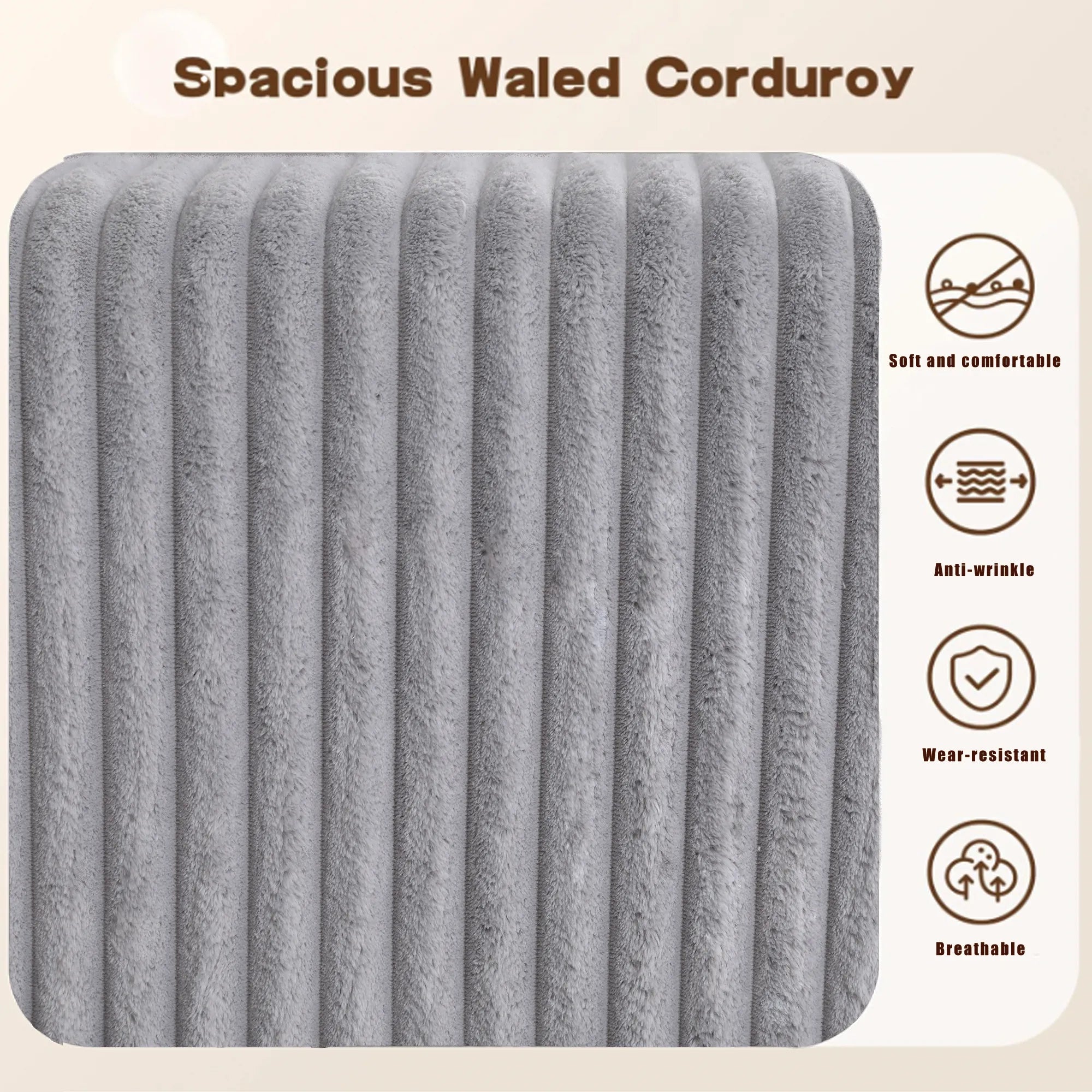 Modular U Shaped Sectional, Corduroy Couch with Double Chaise, Gray