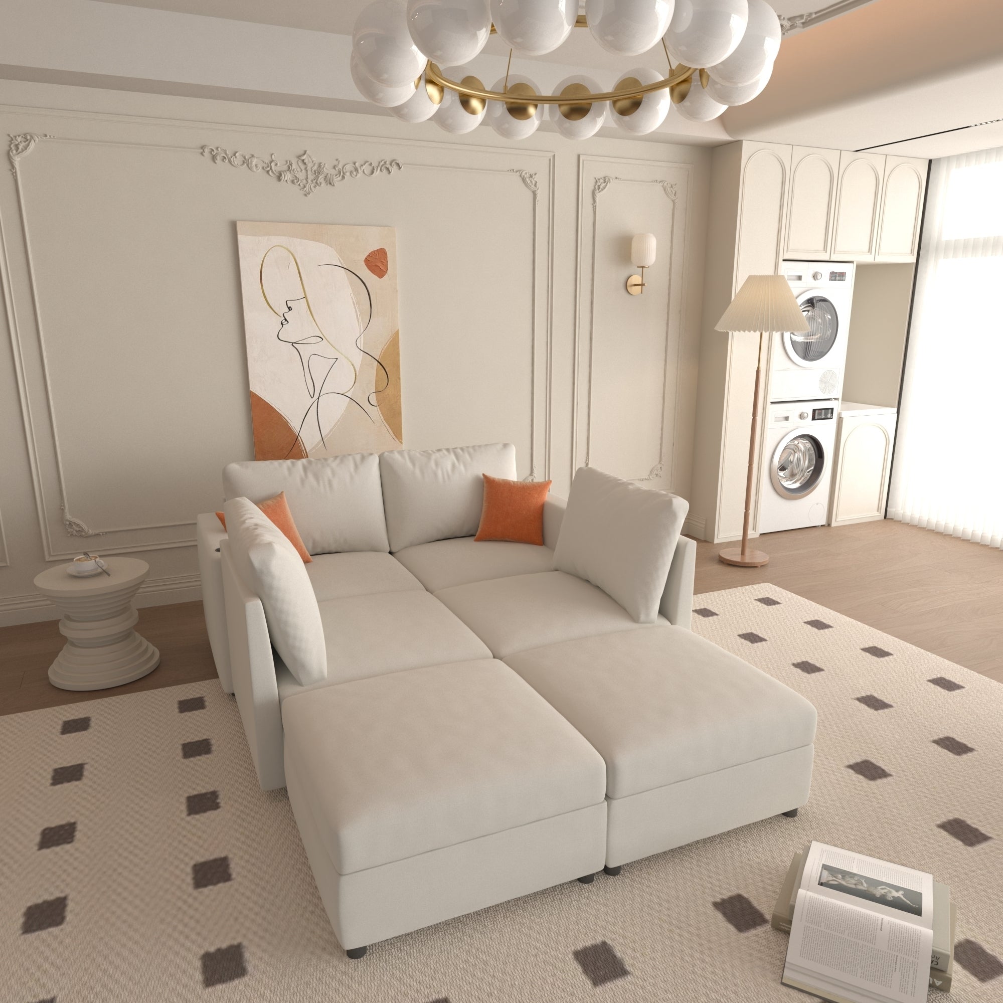 Large Sectional Couch with Storage, Sofa with Chaise- Beige