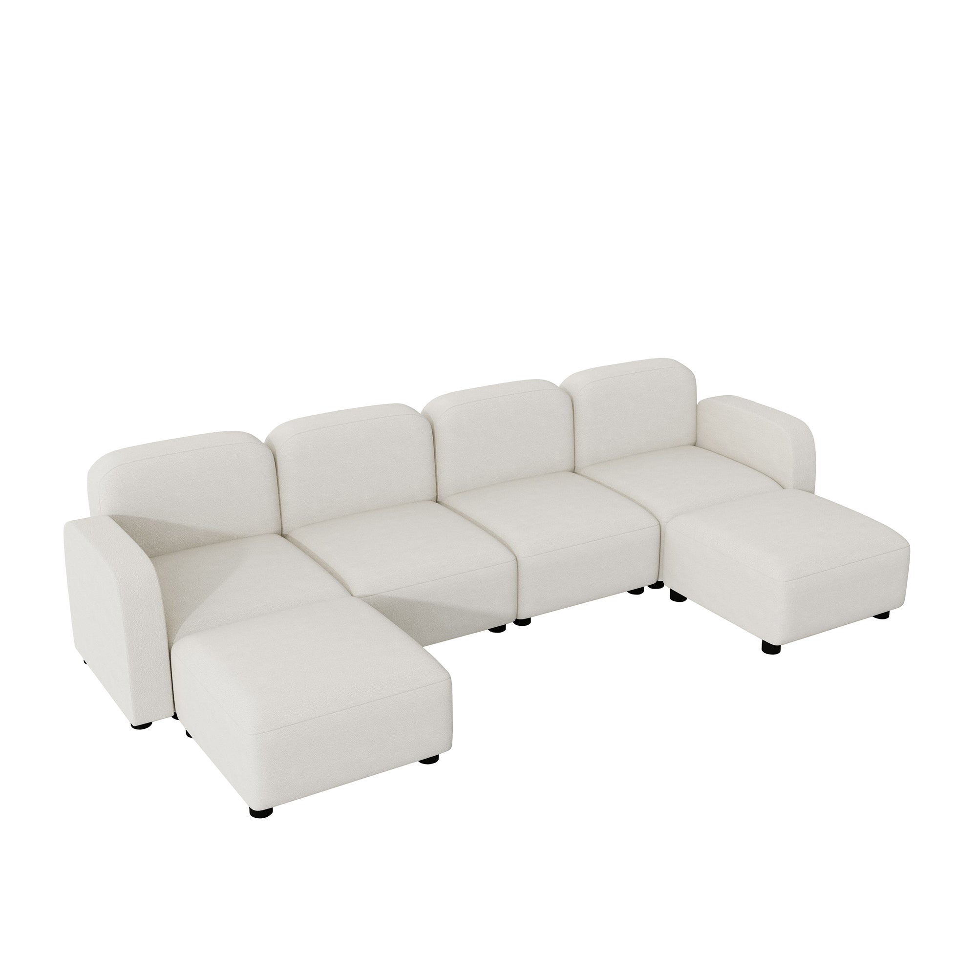Modern U Shaped Sectional, Modular Comfy Couch with Ottoman, Beige