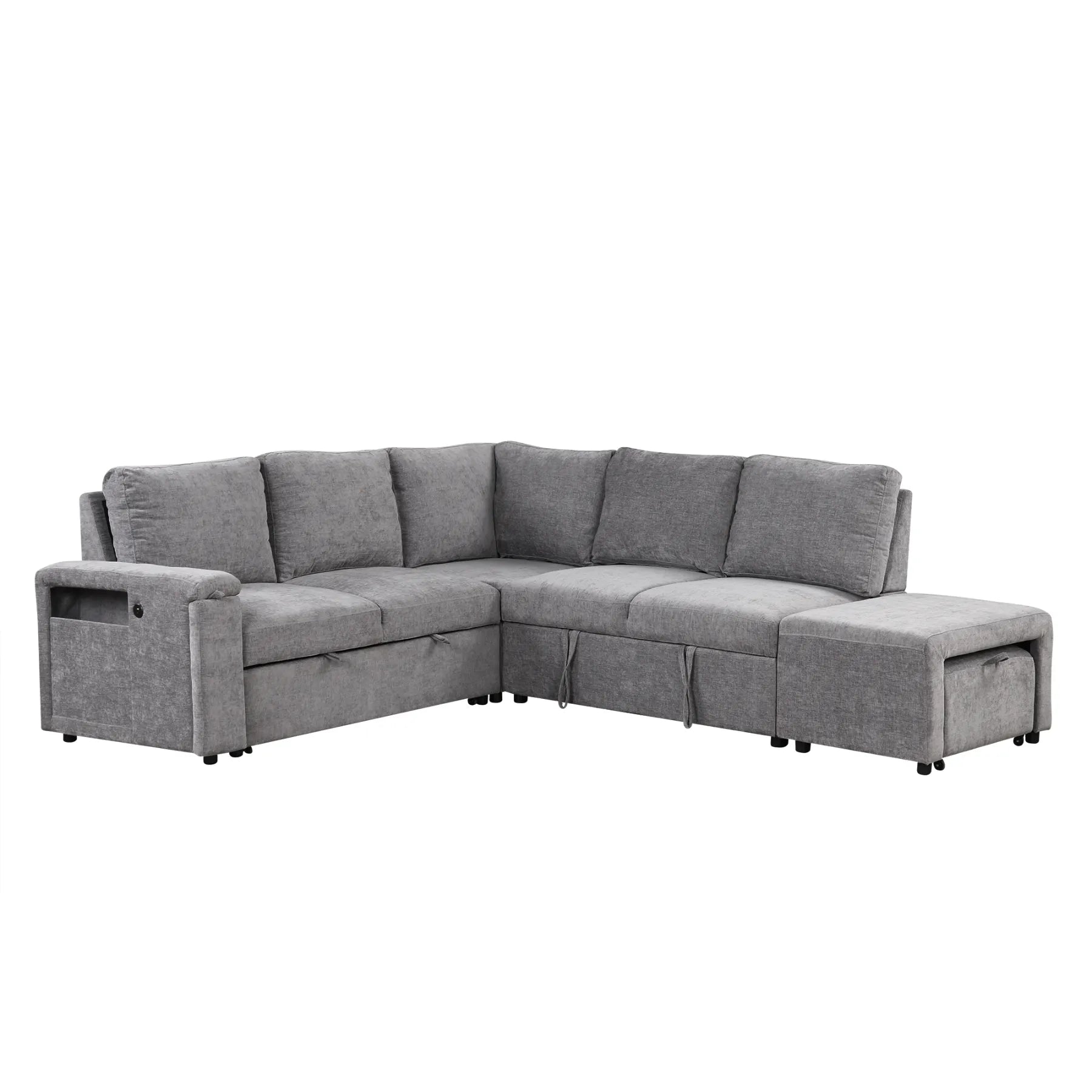 Sleeper Sectional, Sofa L Shape, Couch with Ottoman and Storage, Gray
