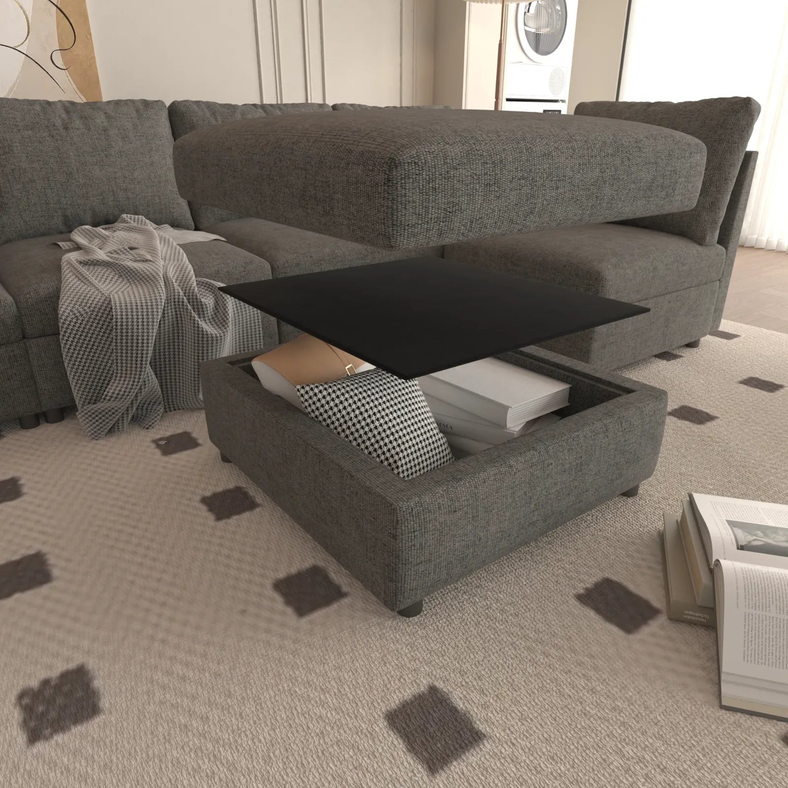 Large Sectional Couch with Storage, Sofa with Chaise- Gray