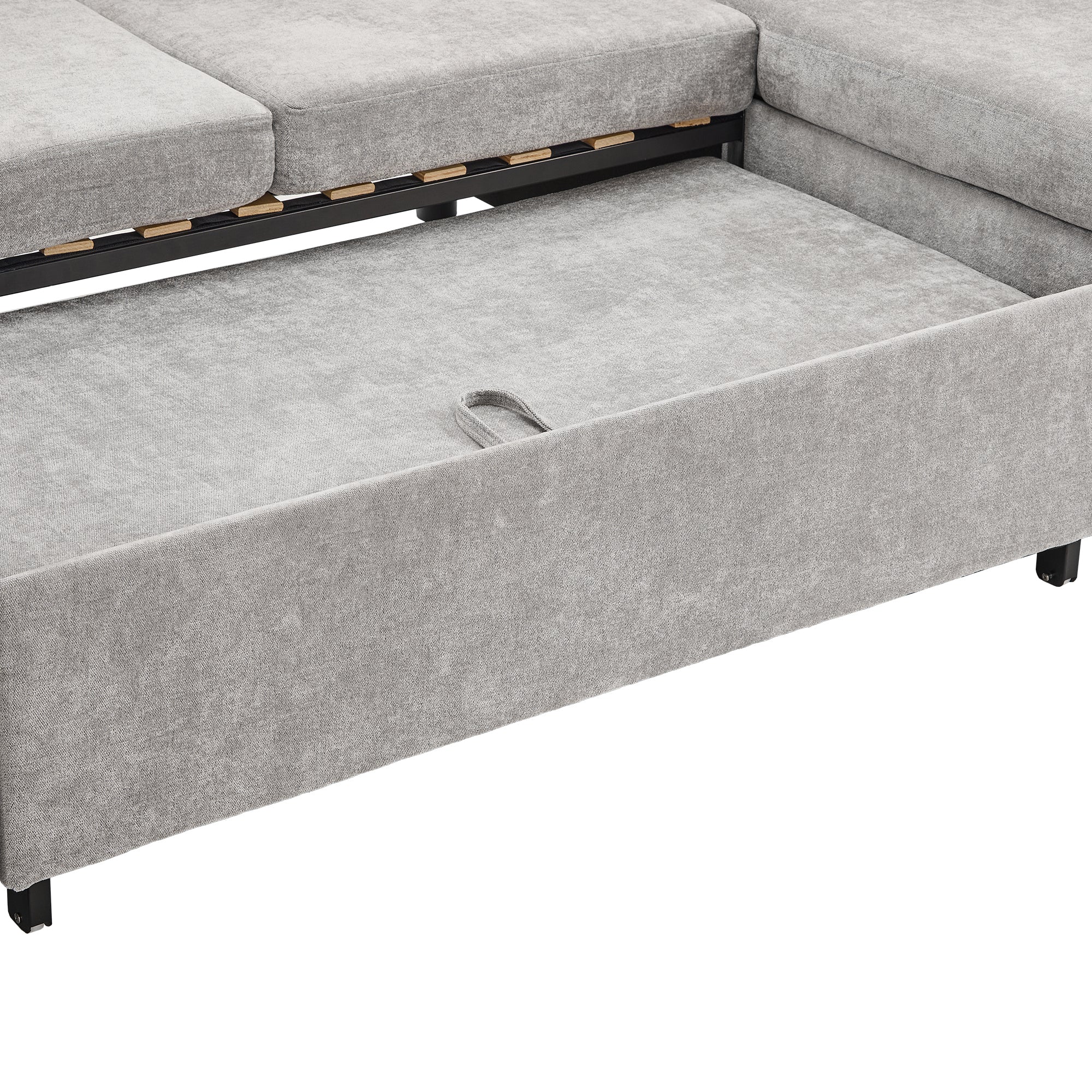 Corduroy Couch with Chaise Sleeper, Sectional Sofa Pull-Out, Grey