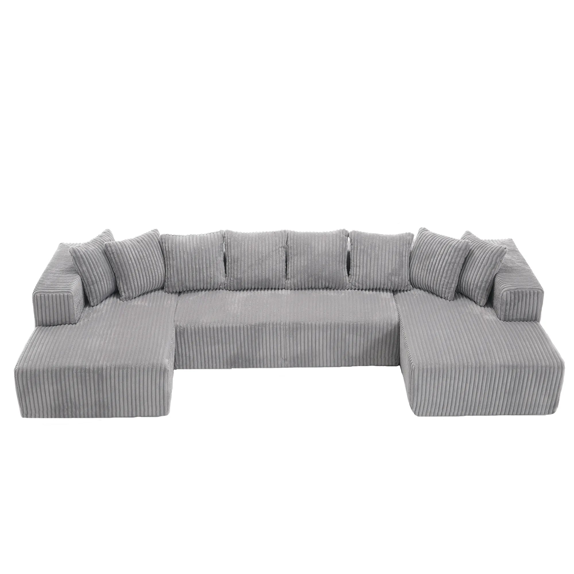 Modular U Shaped Sectional, Corduroy Couch with Double Chaise, Gray