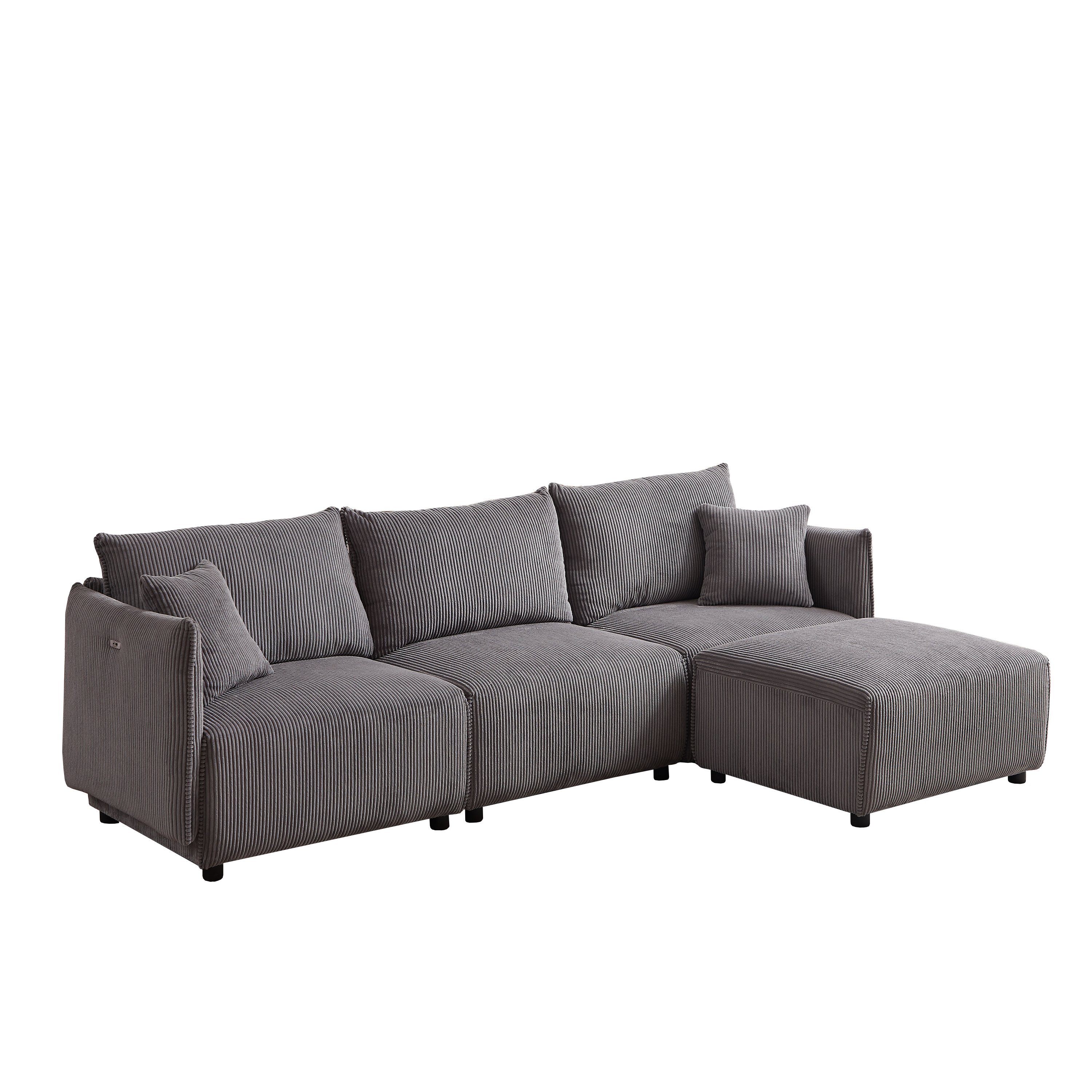L Shape Modular Sectional Sofa, Corduroy Couch with Ottoman - Gray
