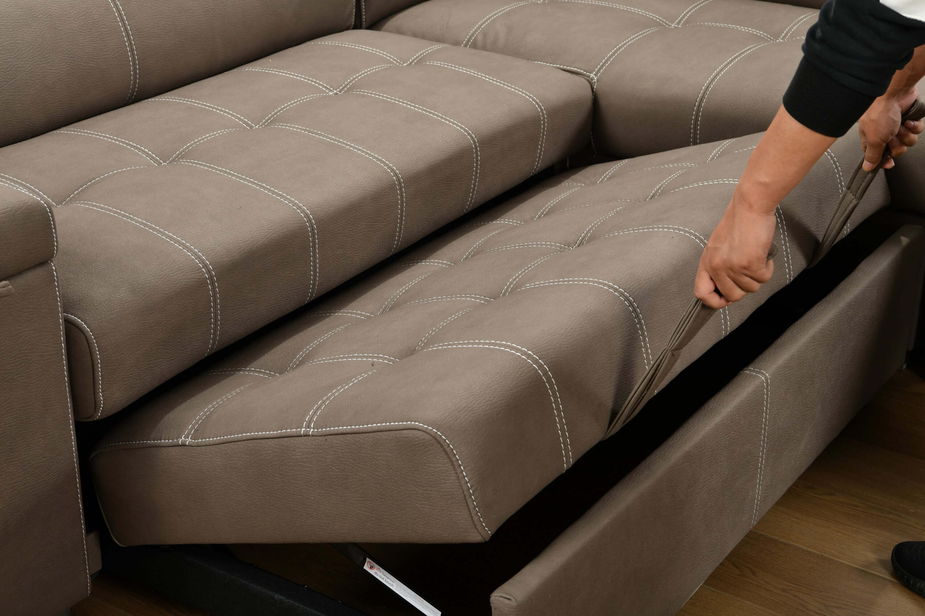 Louie L-Shaped Sofa Bed, Convertible Couch Pullout with Storage Chaise and Adjustable Headrest - Brown