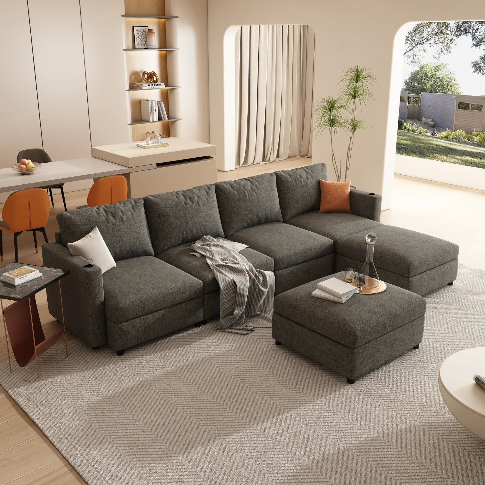 Large Sectional Couch with Storage, Sofa with Chaise- Gray