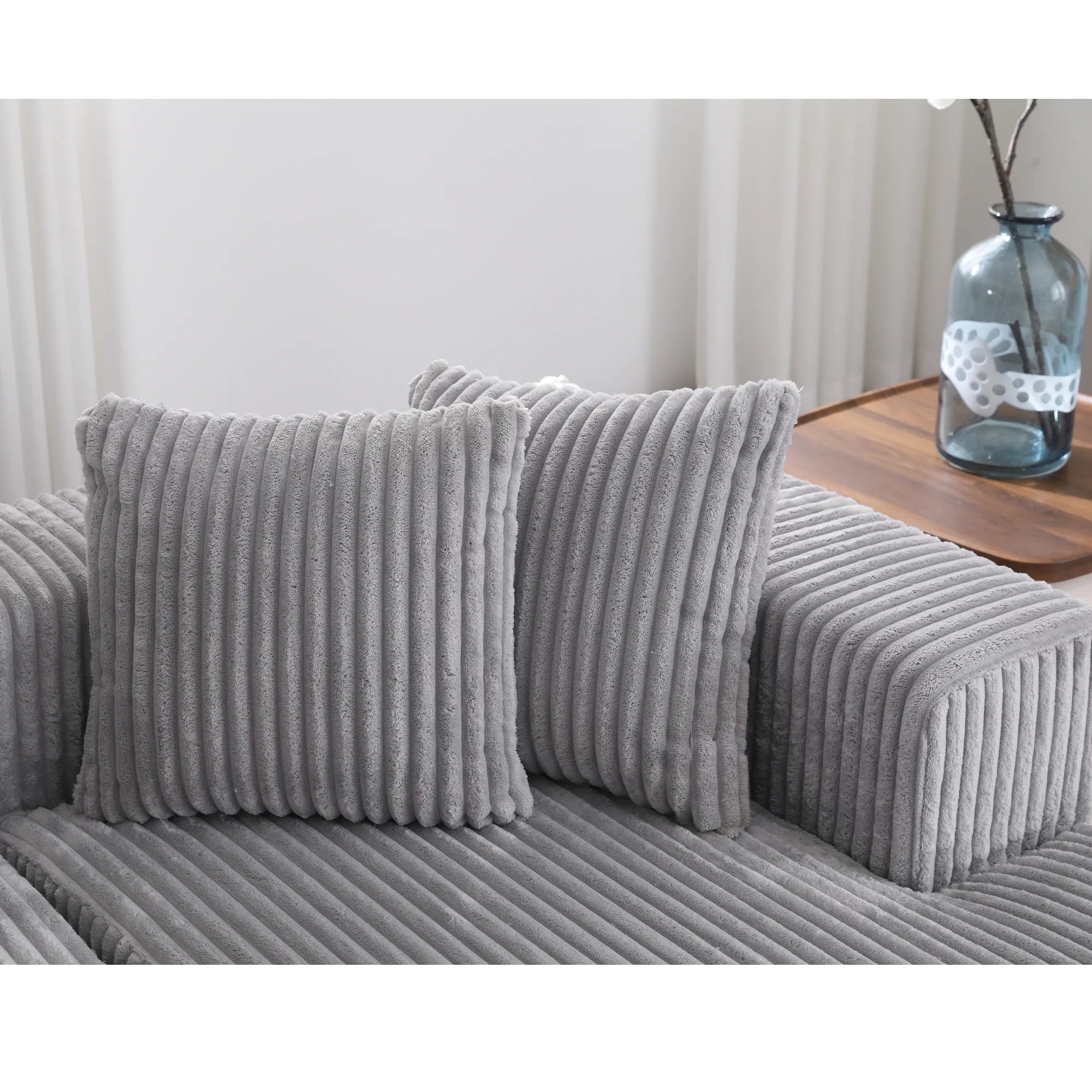 Modular U Shaped Sectional, Corduroy Couch with Double Chaise, Gray