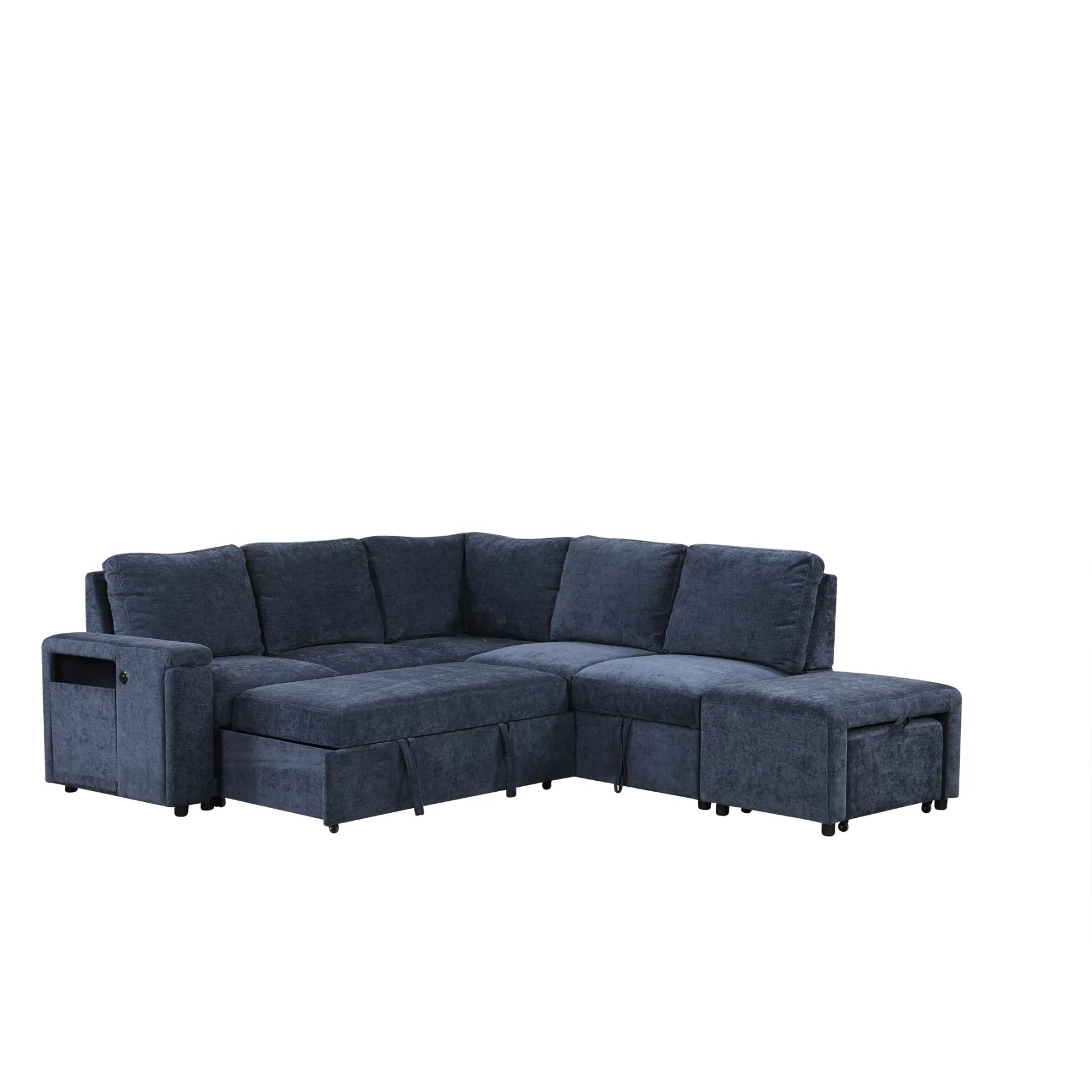 Sleeper Sectional, Sofa L Shape, Couch with Ottoman and Storage, Blue