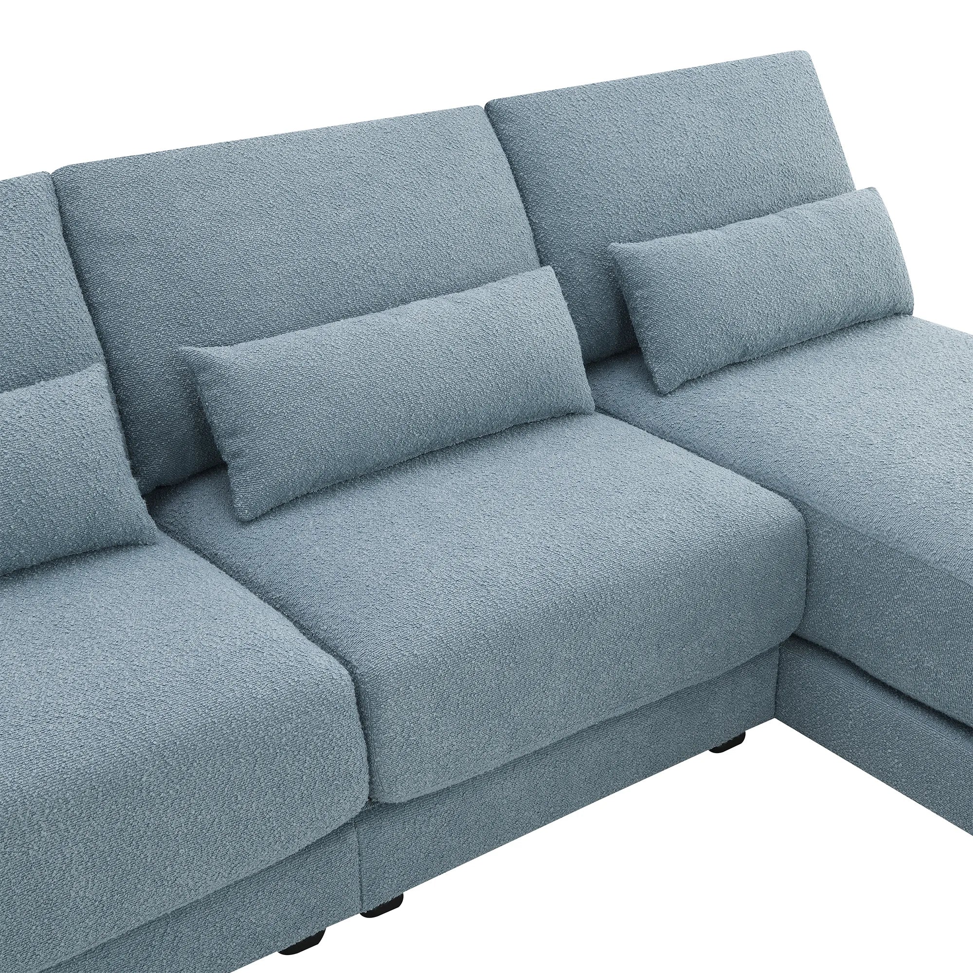 L Shape Couch, Deep Seat Sectional Sofa with Reversible Chaise, Blue