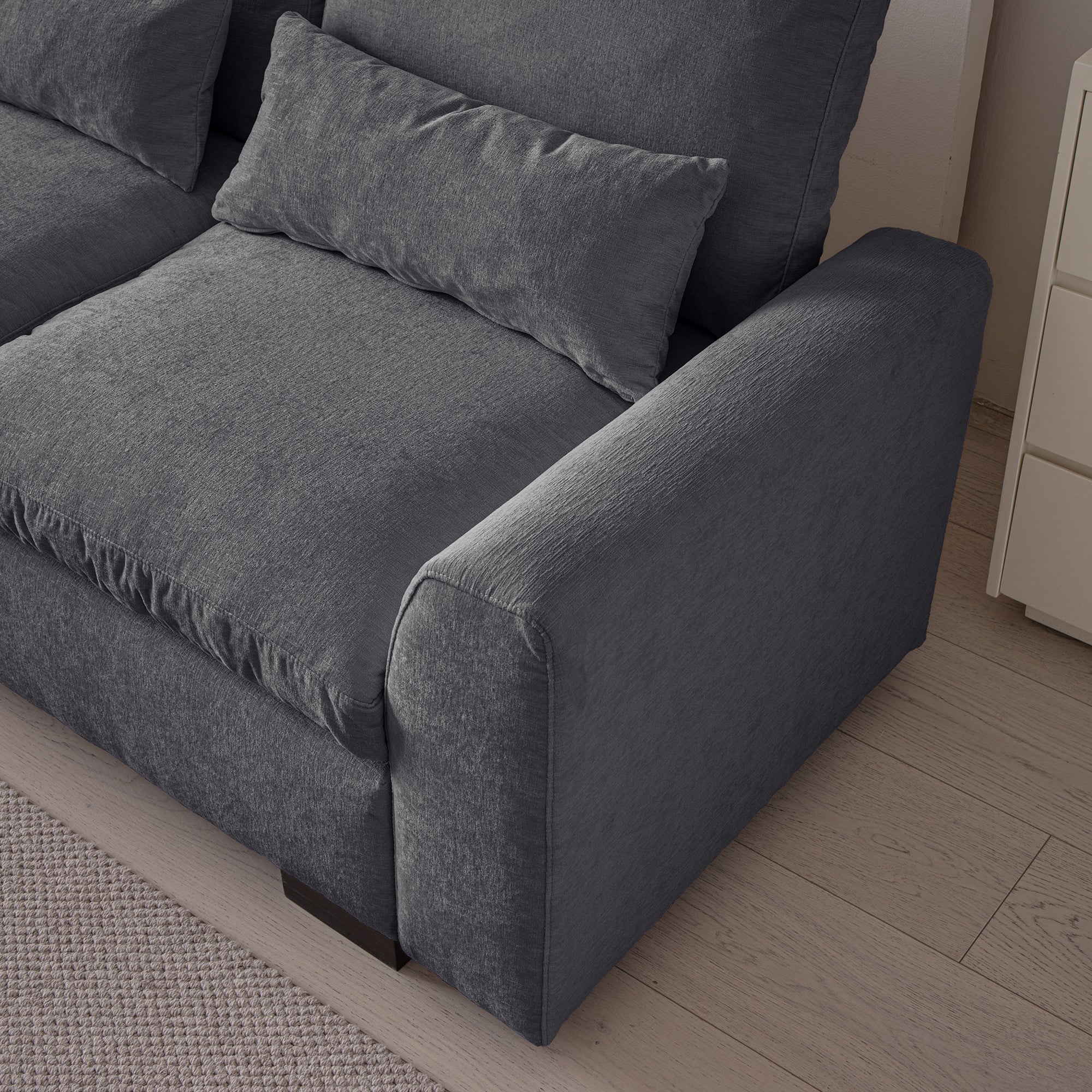 Louie Sectional Couch with Chaise, Sofa L-Shape with Ottoman Storage - Gray