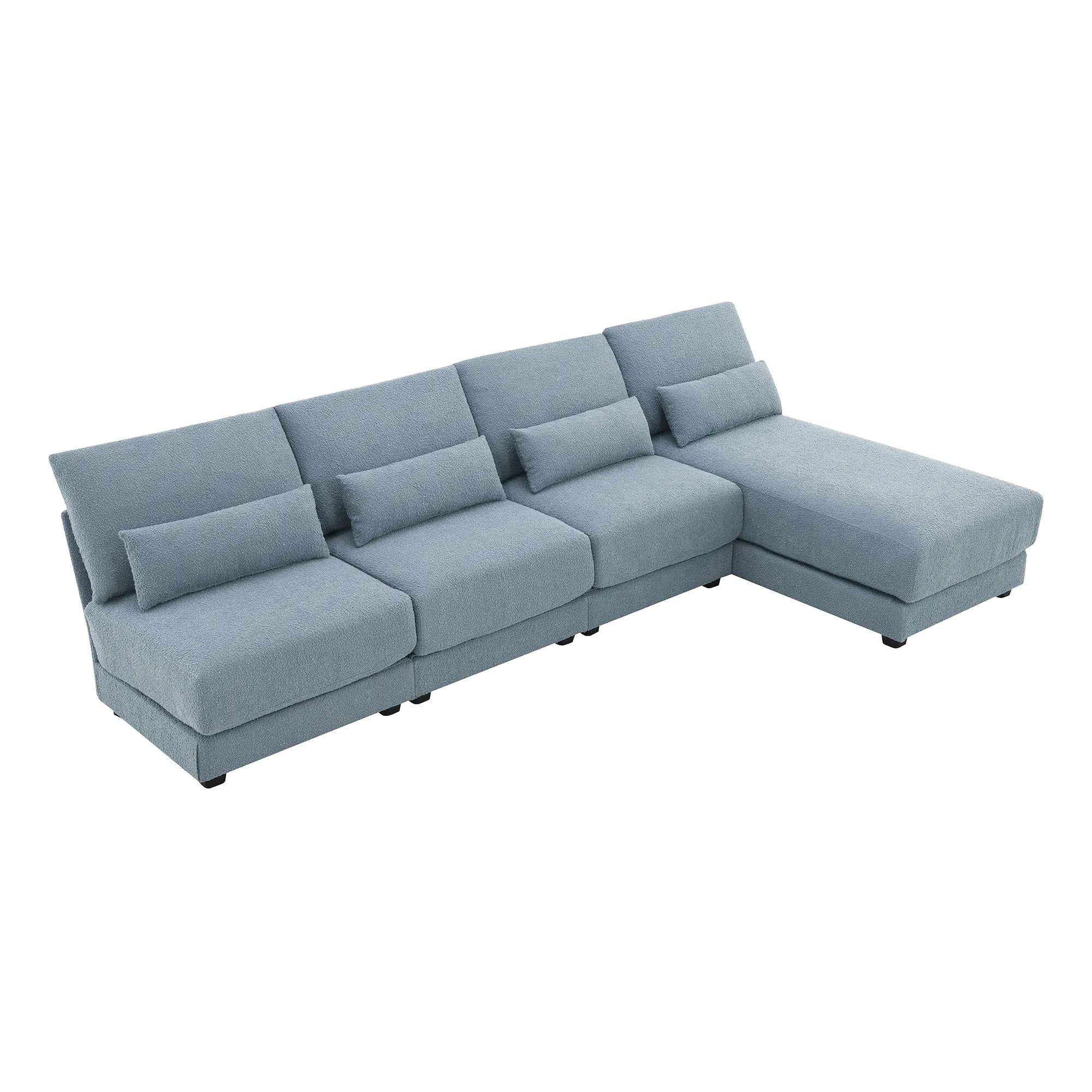 L Shape Couch, Deep Seat Sectional Sofa with Reversible Chaise, Blue