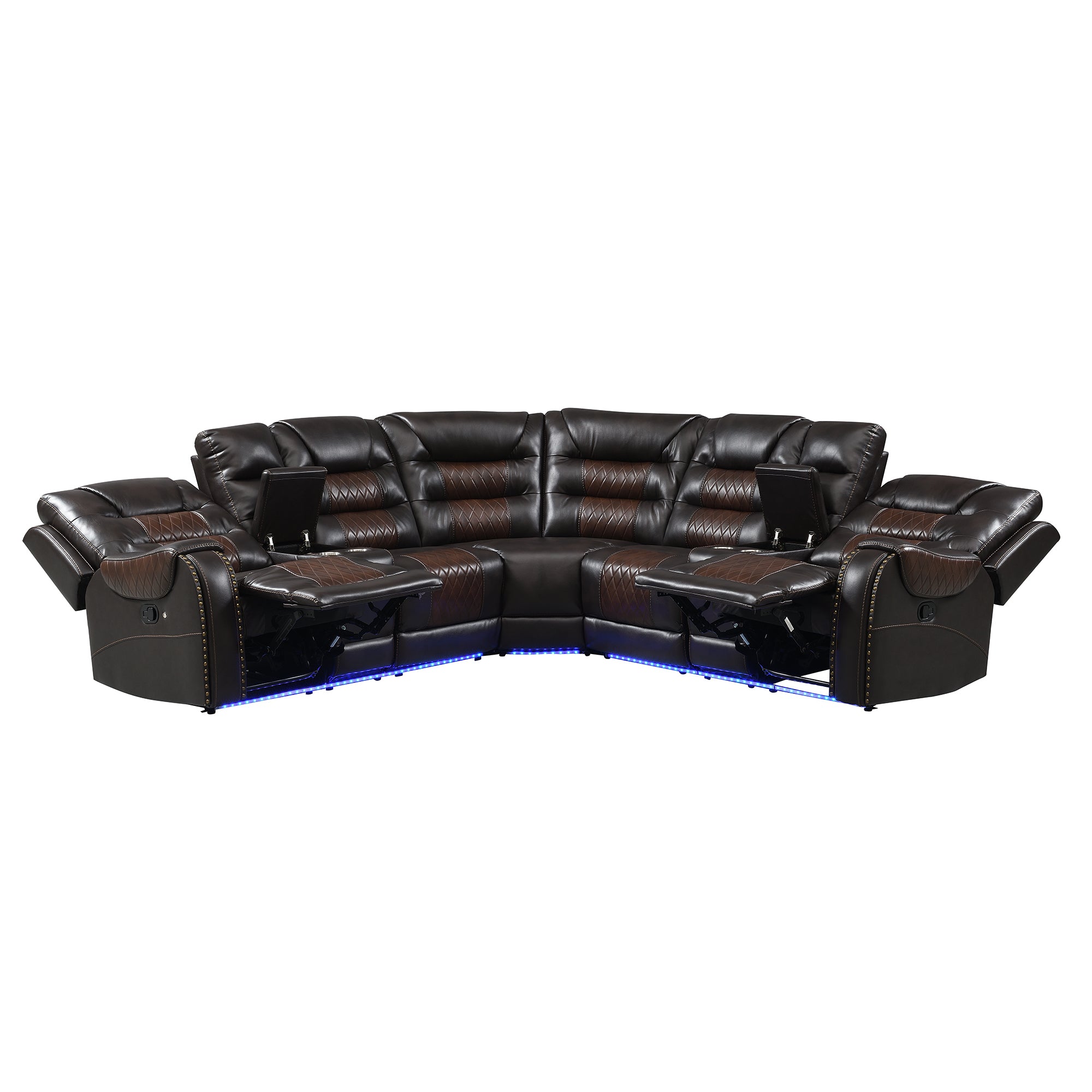 Luxury Reclining Sofa, Corner Sectional Couch Recliner, Brown