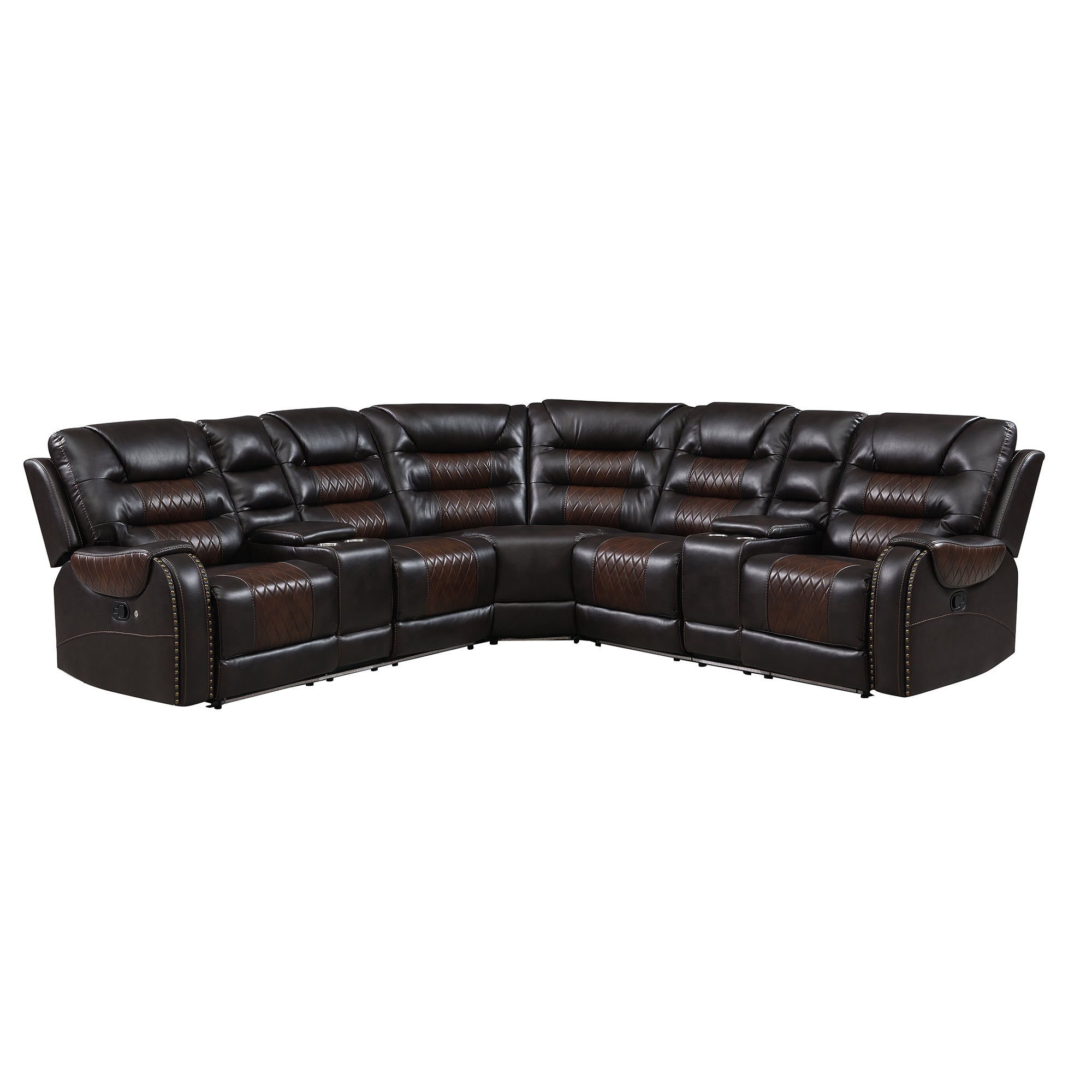 Luxury Reclining Sofa, Corner Sectional Couch Recliner, Brown