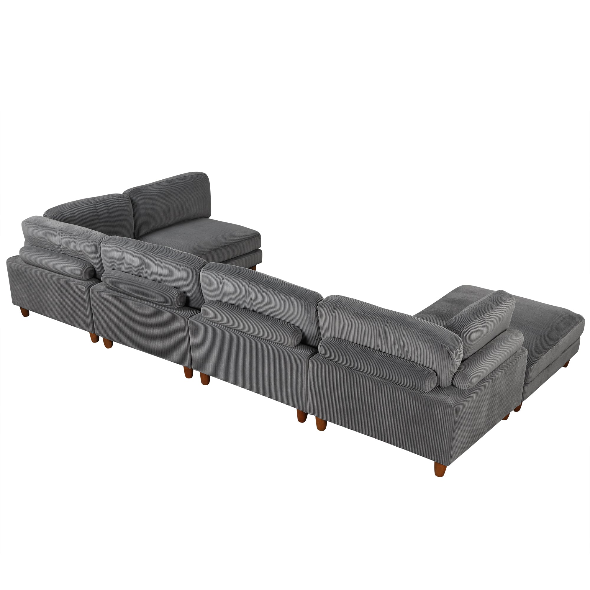 Large U-Shaped Sectional, Corduroy Couch with Ottoman, Gray