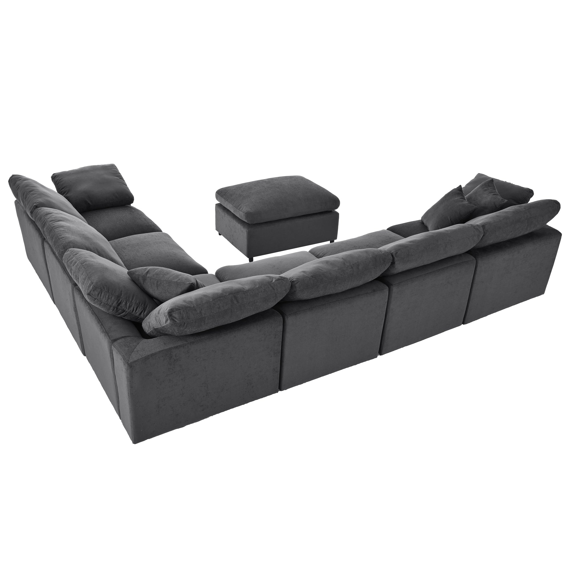 Large Modular Couch, U Shaped Sectional Sofa with Ottoman, Grey