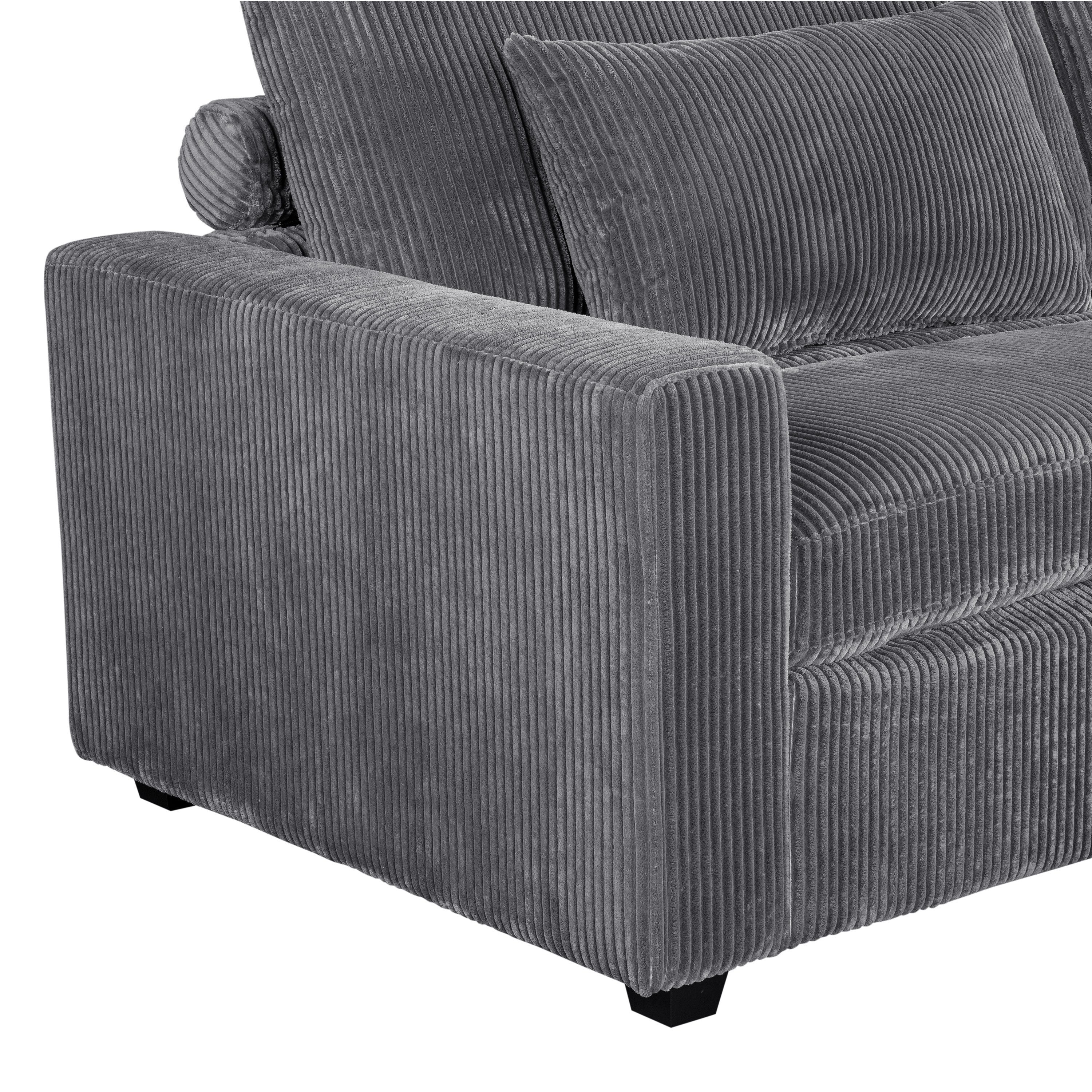 Louie Corduroy Sofa, Deep Sectional Couch with Ottoman - Gray