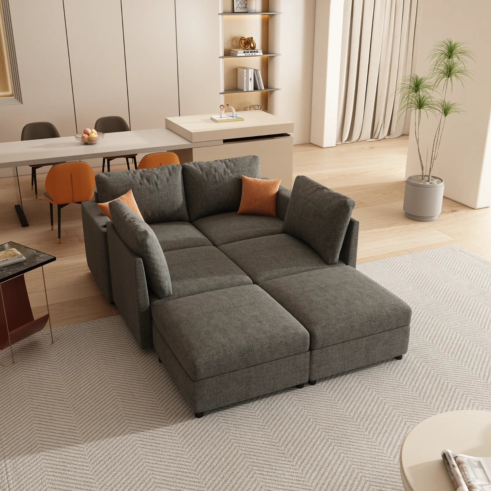 Large Sectional Couch with Storage, Sofa with Chaise- Gray