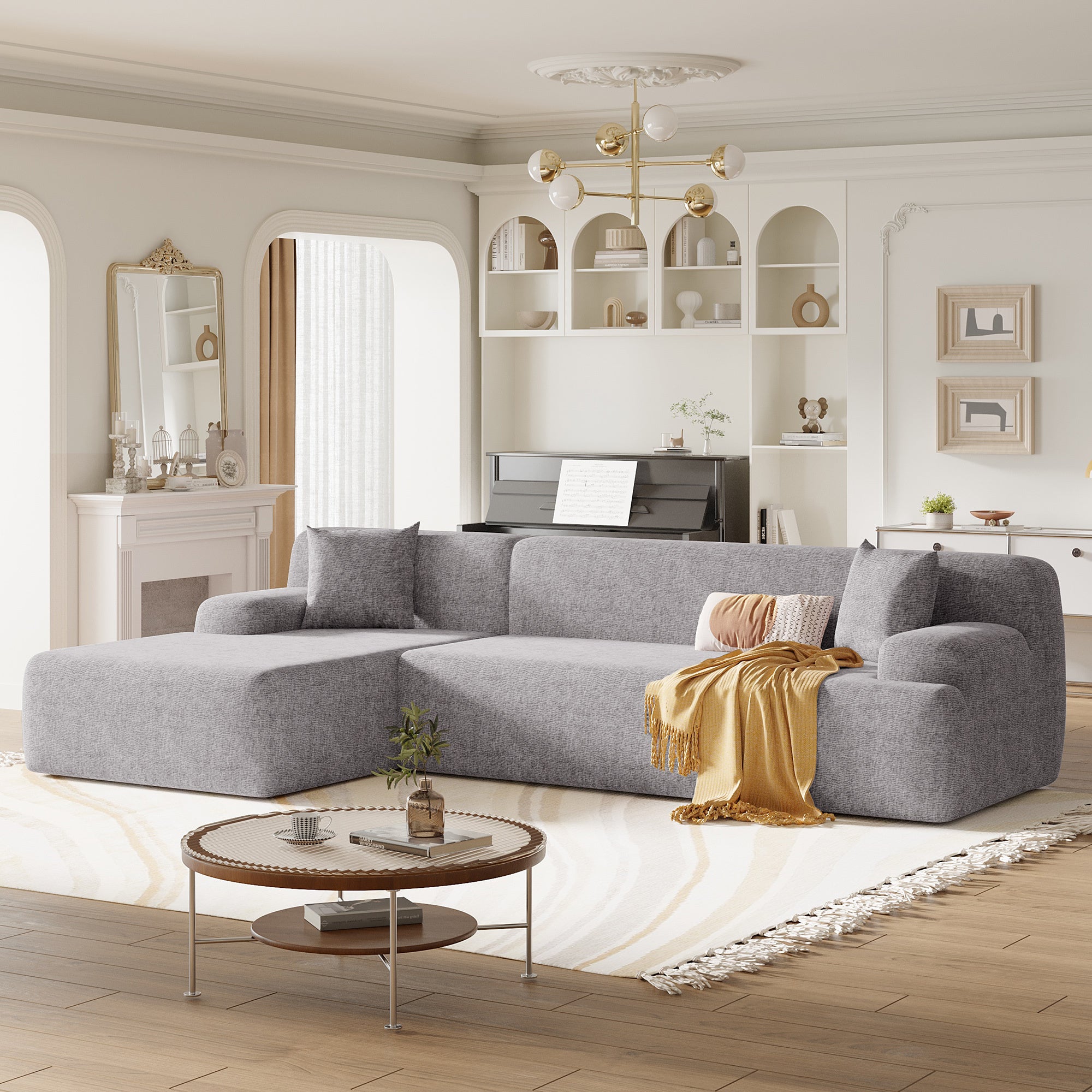 Modular Couch, L-Shaped Sofa with Chaise, Grey