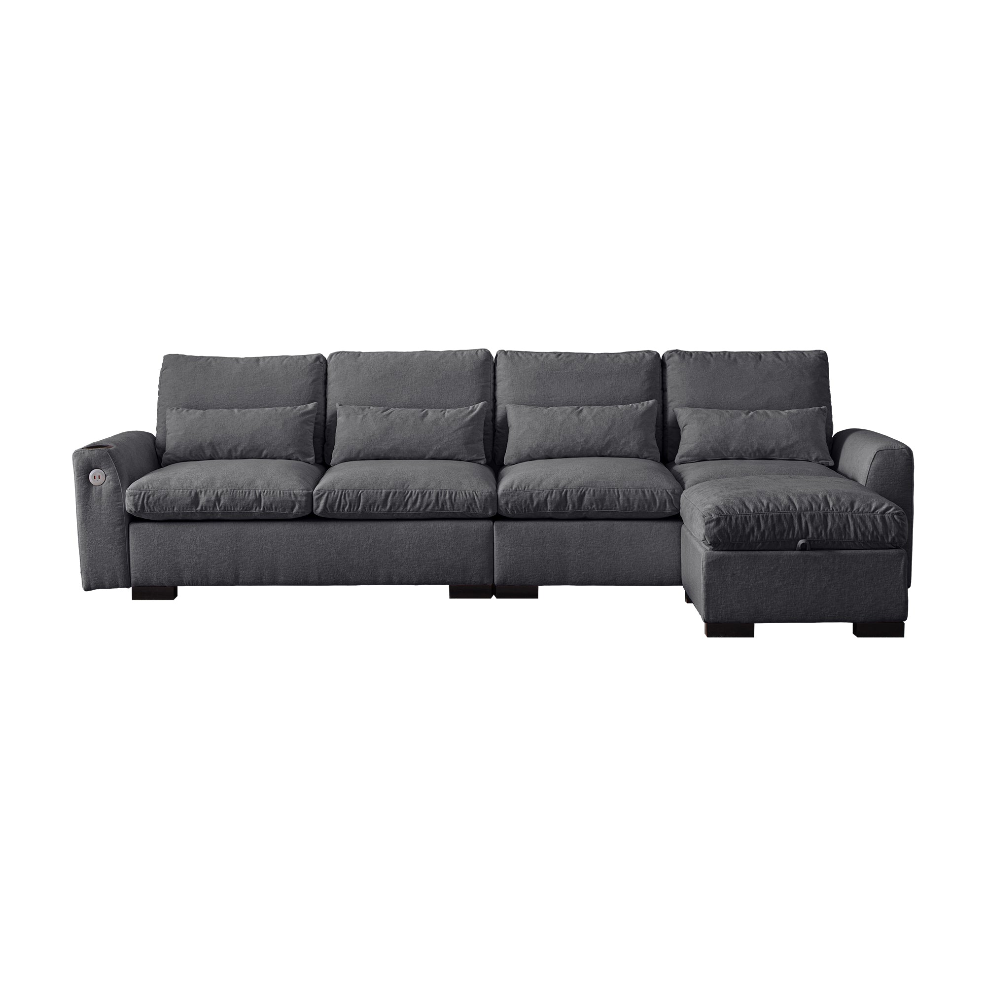 Louie Sectional Couch with Chaise, Sofa L-Shape with Ottoman Storage - Gray
