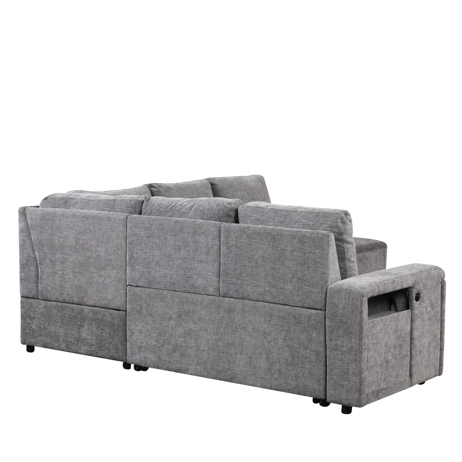 Sleeper Sectional, Sofa L Shape, Couch with Ottoman and Storage, Gray