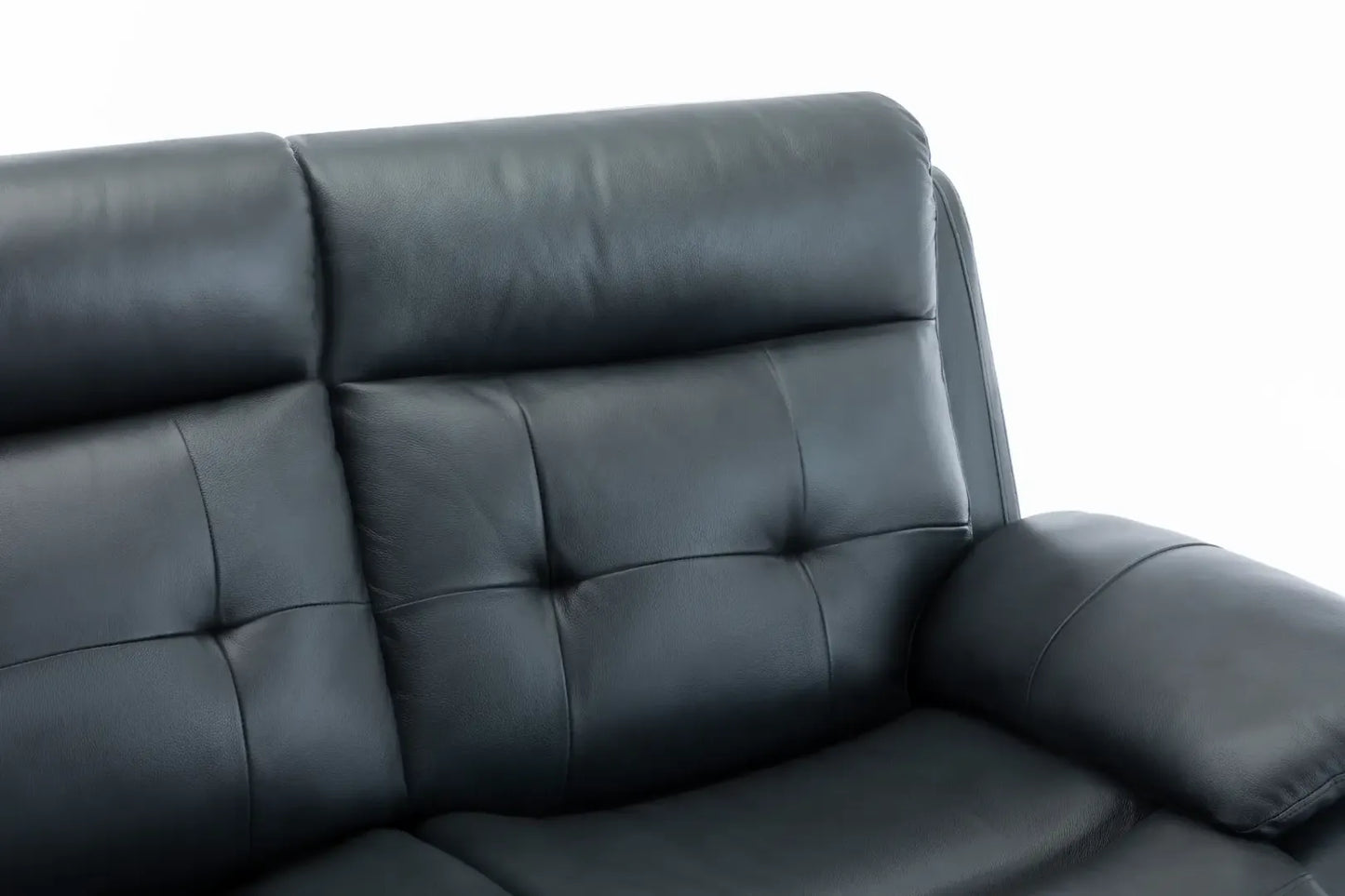 Louie Leather Reclining Sofa, Dual Manual Reclining Chairs with Table - Black