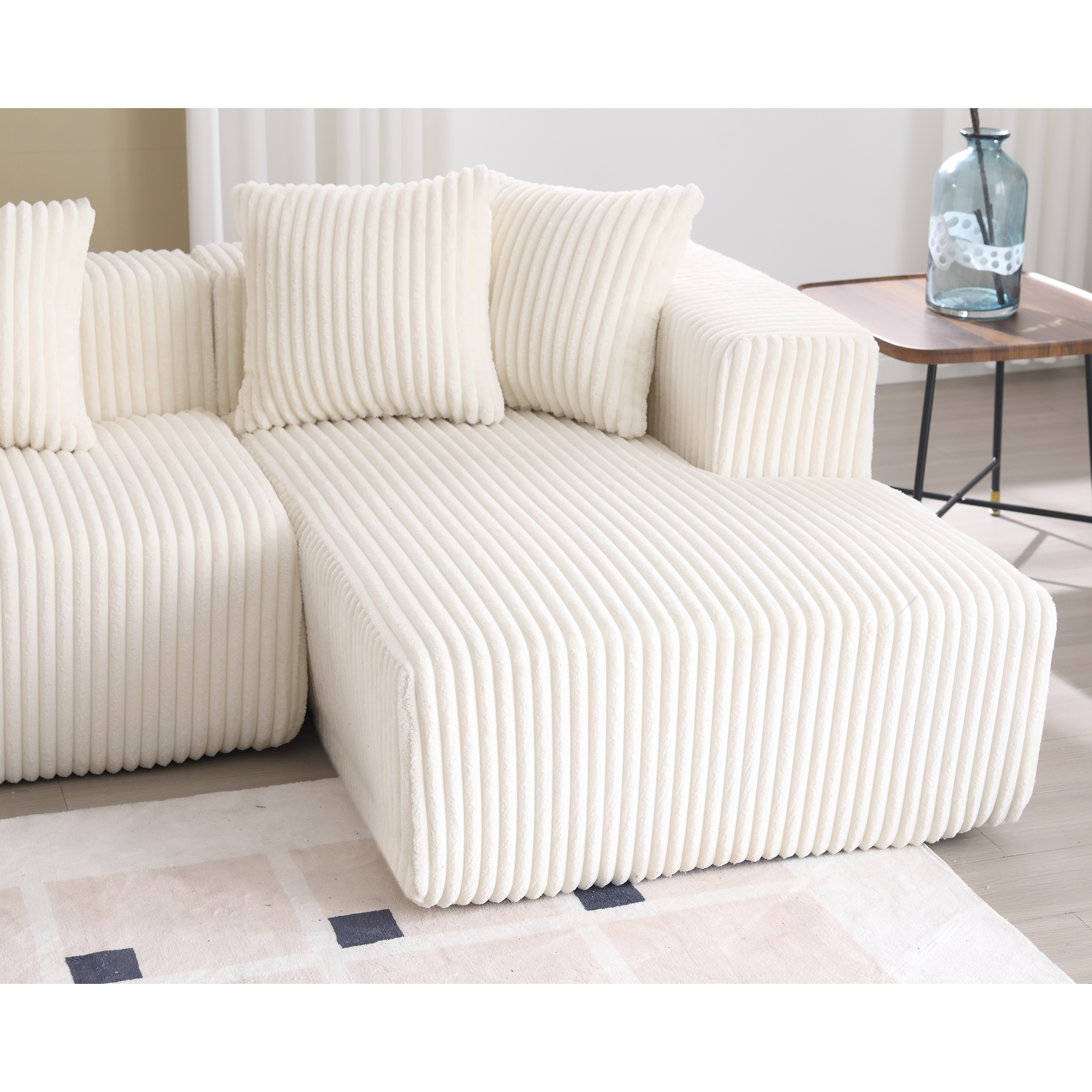 Modular U Shaped Sectional, Corduroy Couch with Double Chaise, White