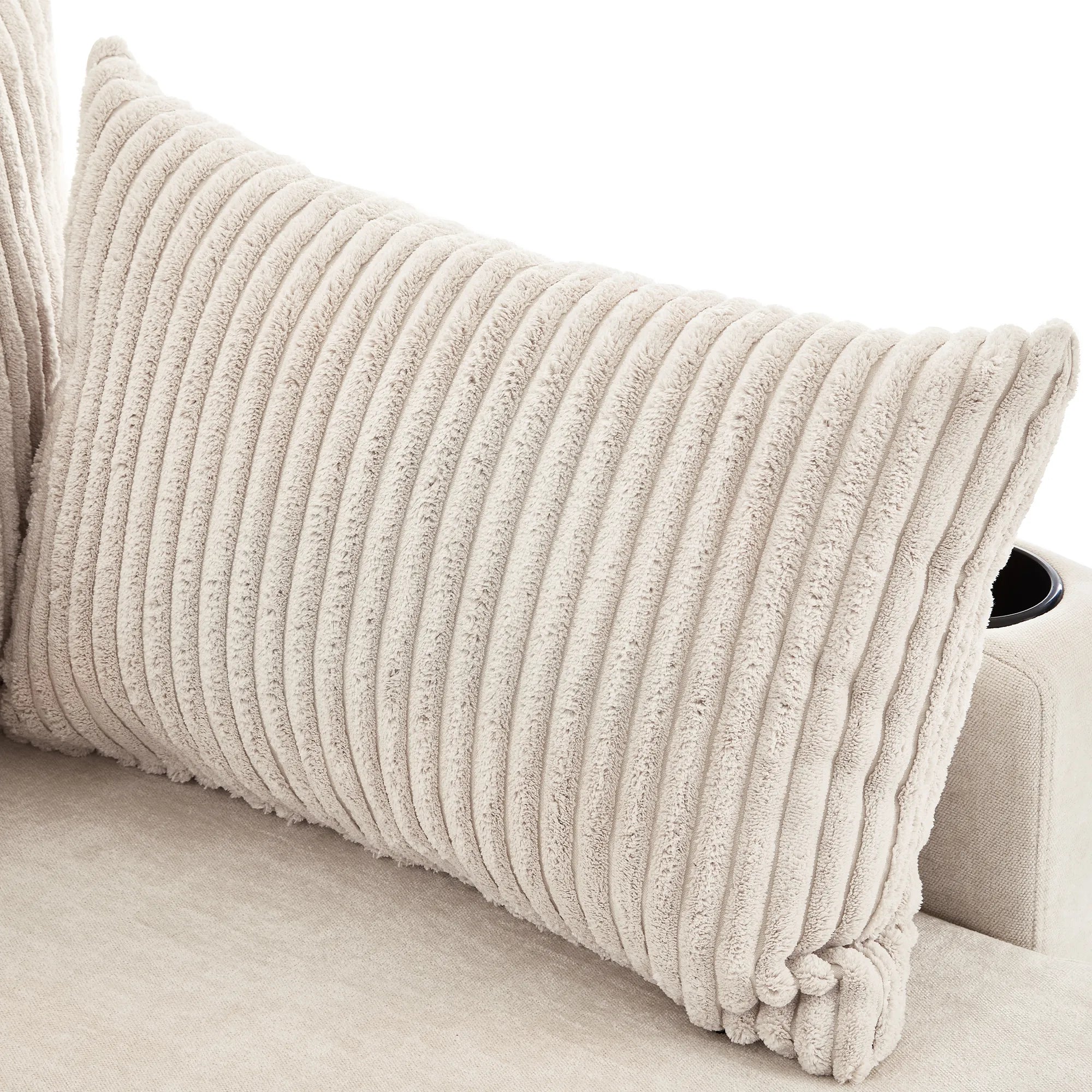 Corduroy Couch with Chaise Sleeper, Sectional Sofa Pull-Out, Beige