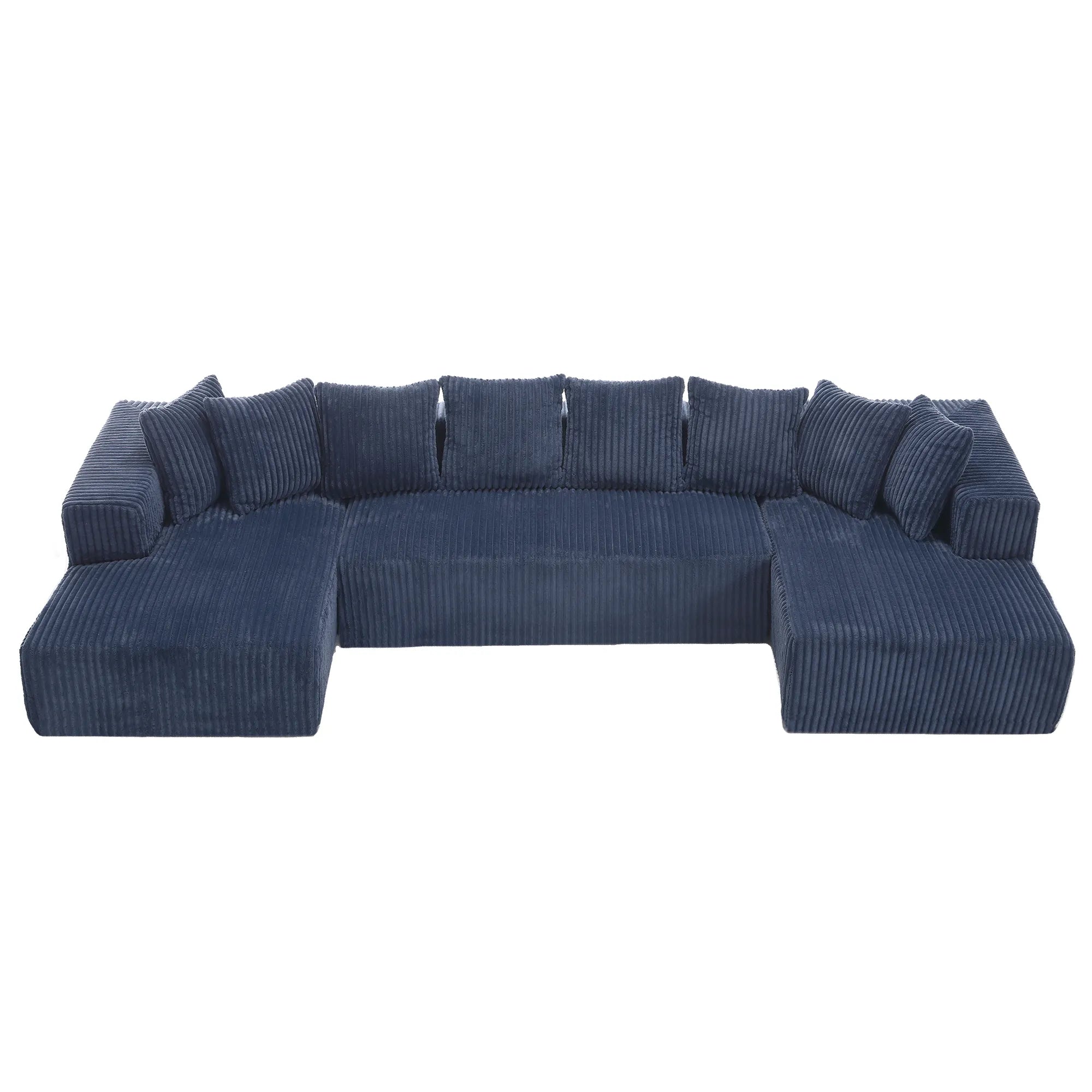 Modular U Shaped Sectional, Corduroy Couch with Double Chaise, Blue