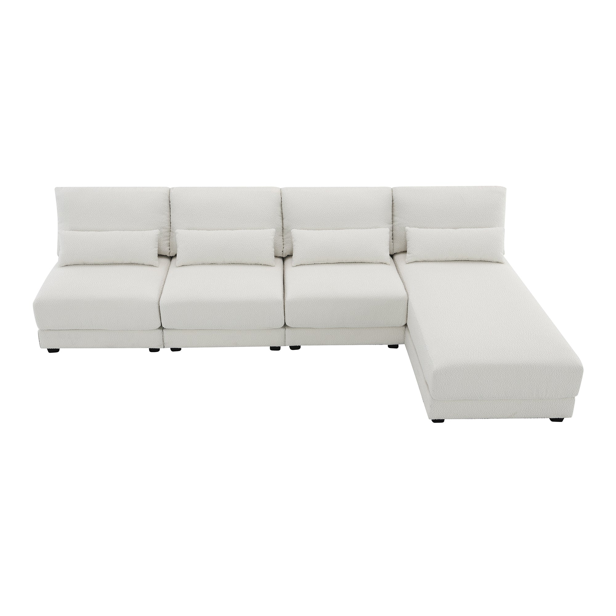 L Shape Couch, Deep Seat Sectional Sofa with Reversible Chaise, Cream