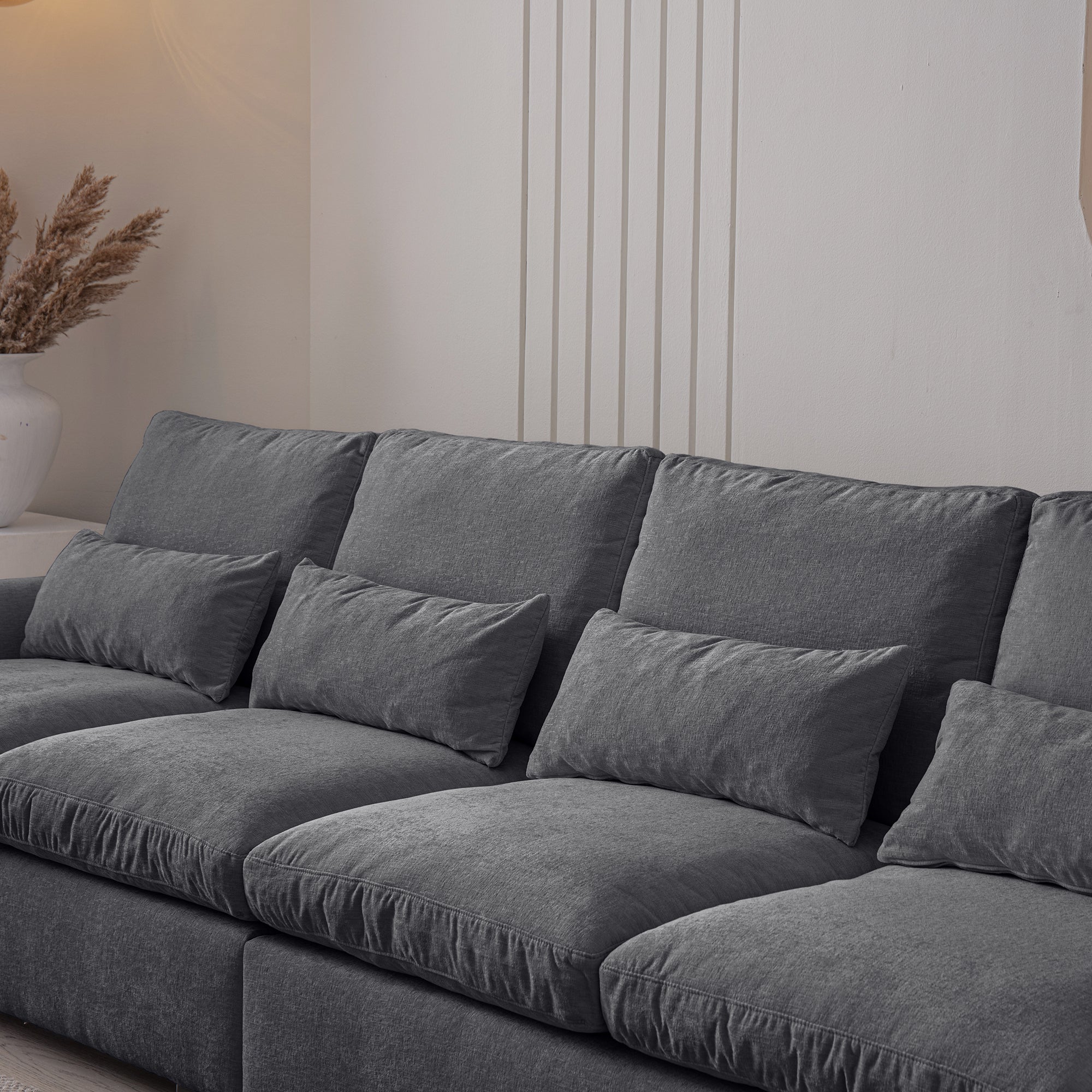 Louie Sectional Couch with Chaise, Sofa L-Shape with Ottoman Storage - Gray