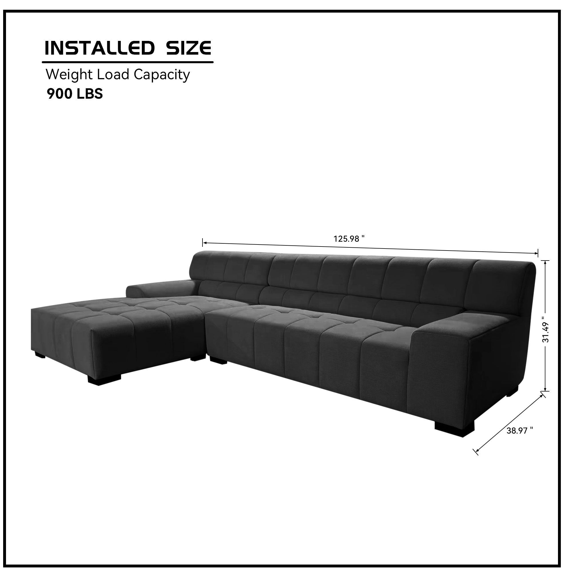 Large Sectional Couch, Sofa with Chaise Lounge - Gray