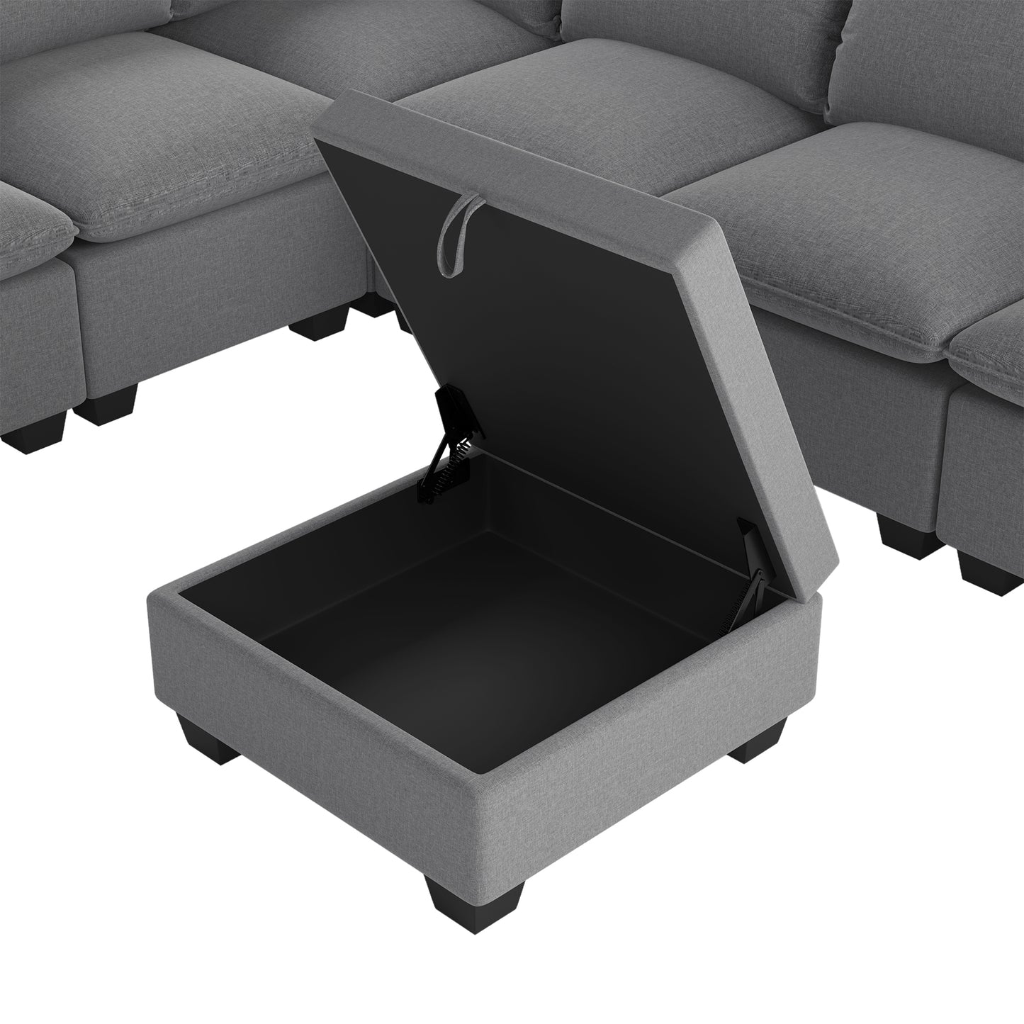 U Shaped Sectional, Modular Sofa with Ottoman and Storage, Gray