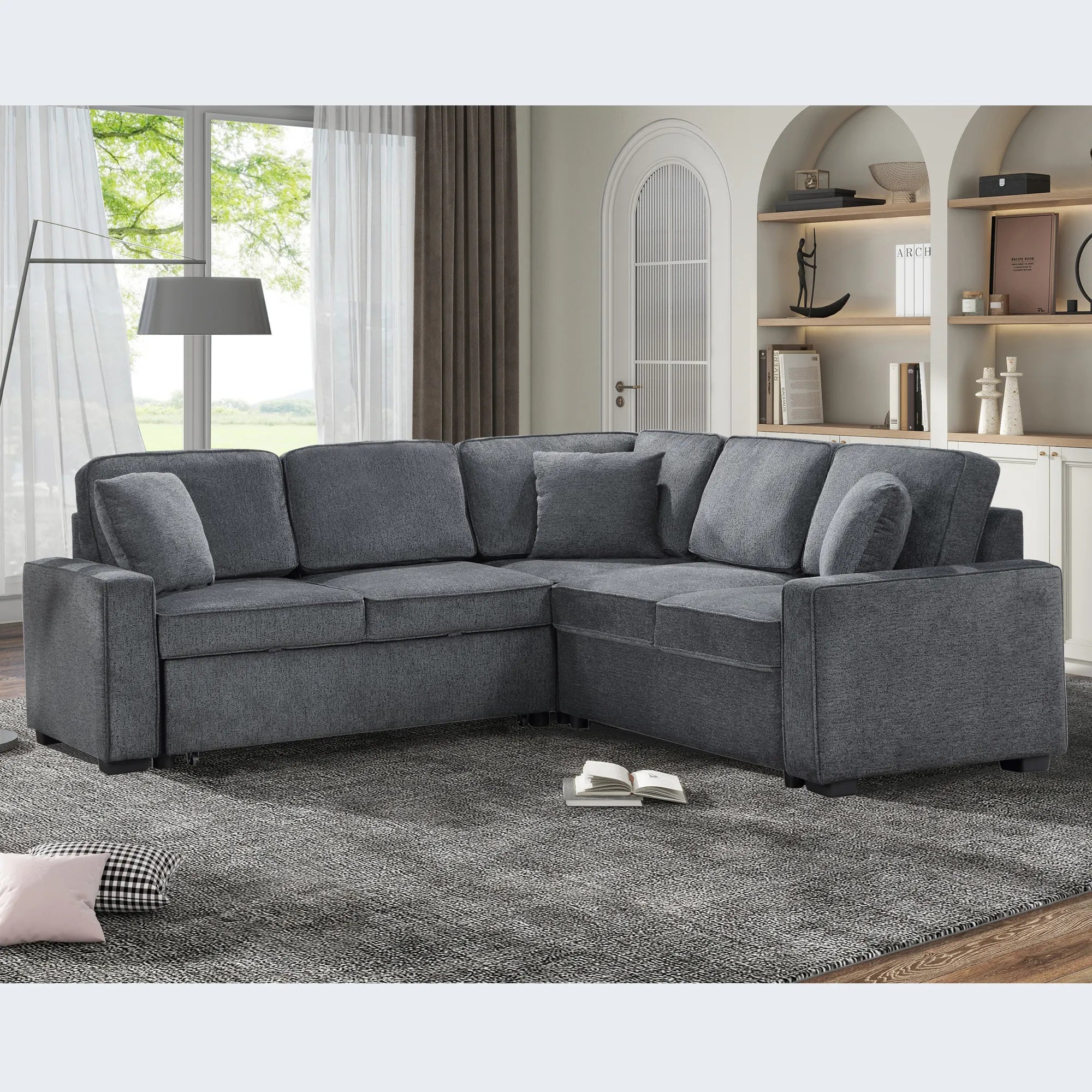 Louie Sleeper Sectional, Couch L Shape - Gray