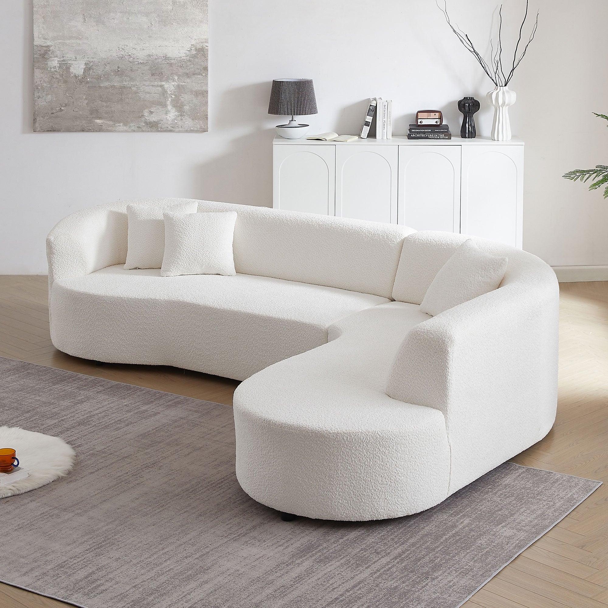 Luxury Curved Sofa, White Sectional Couch with Chaise