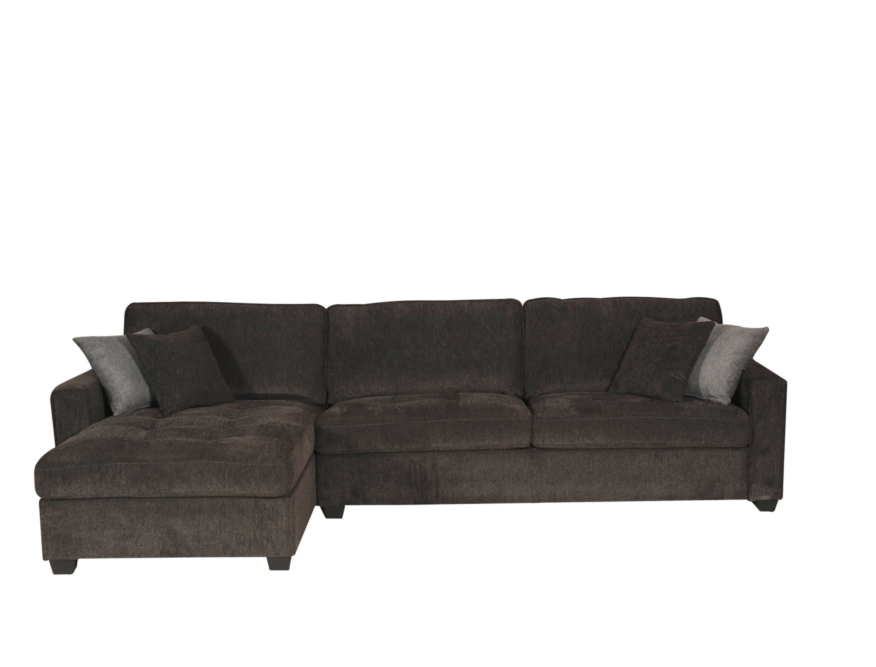 Chenille Sectional Sofa with Reversible Chaise - Tufted, Comfy Couch, Black