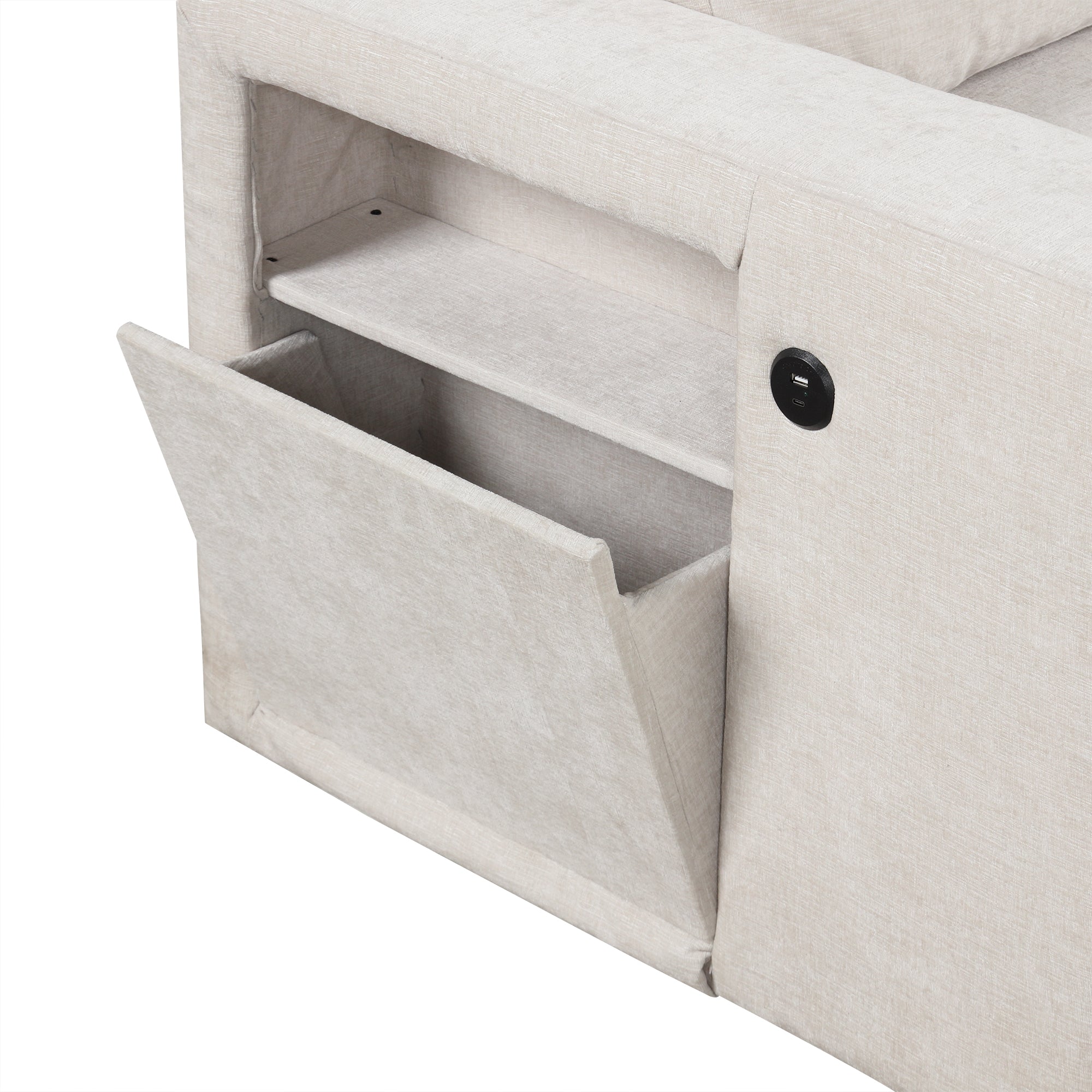 Sleeper Sectional, Sofa L Shape, Couch with Ottoman and Storage, Beige