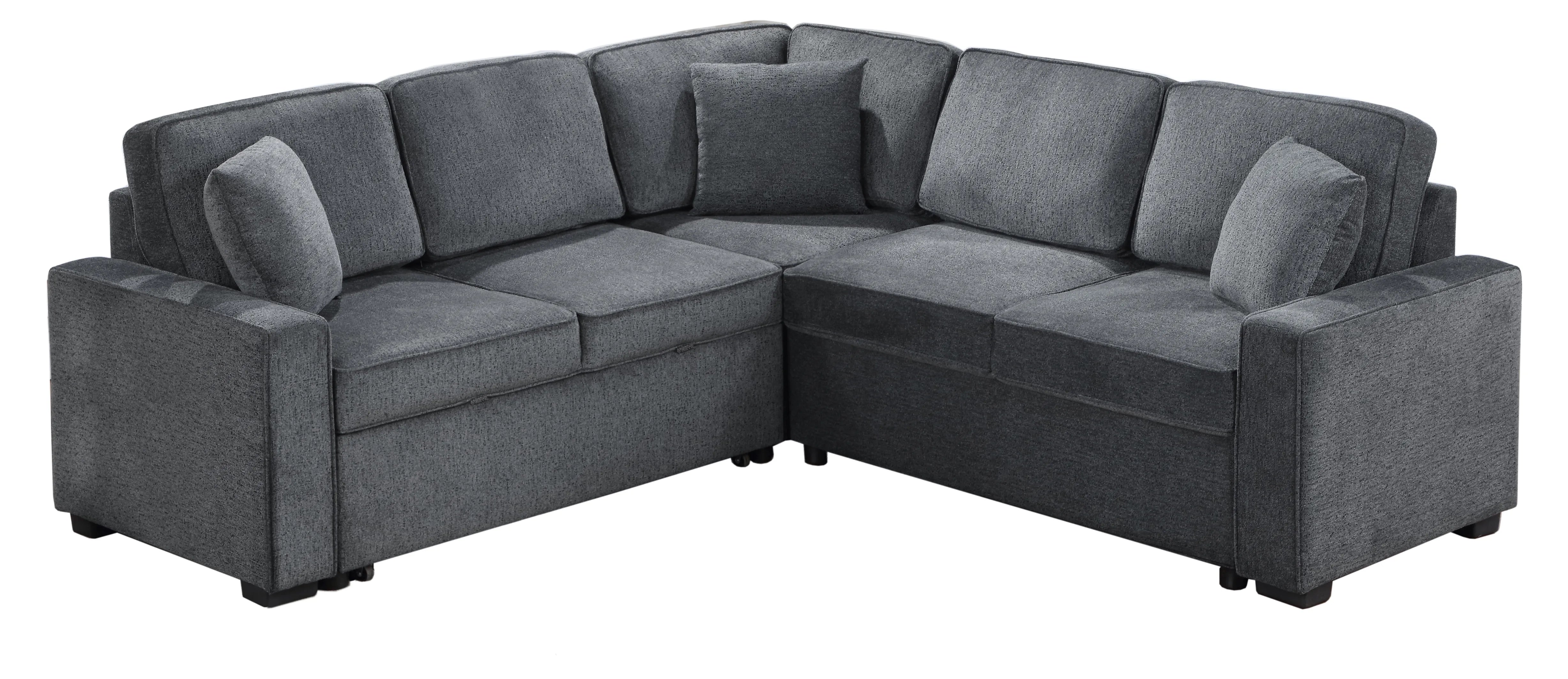 Louie Sleeper Sectional, Couch L Shape - Gray