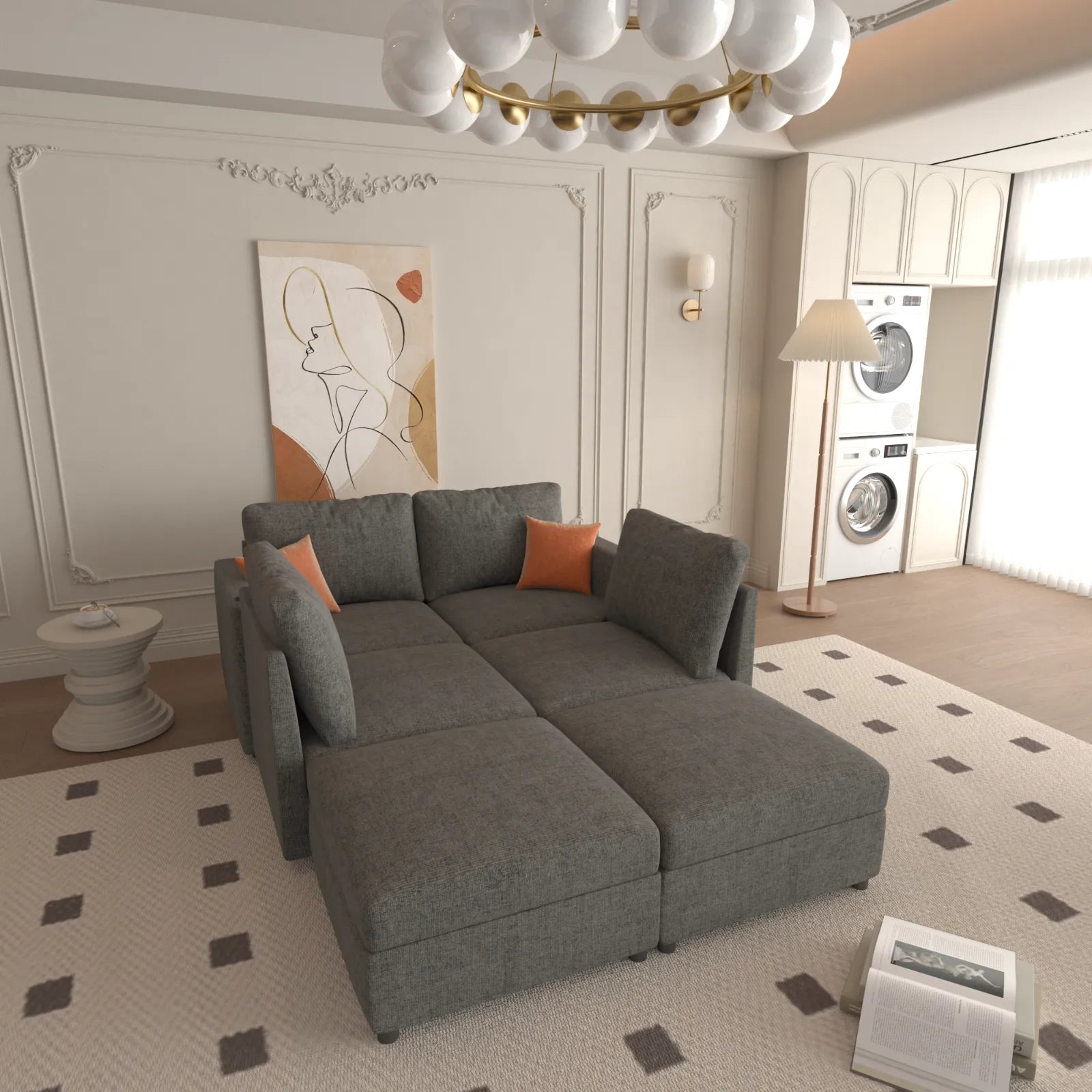 Large Sectional Couch with Storage, Sofa with Chaise- Gray