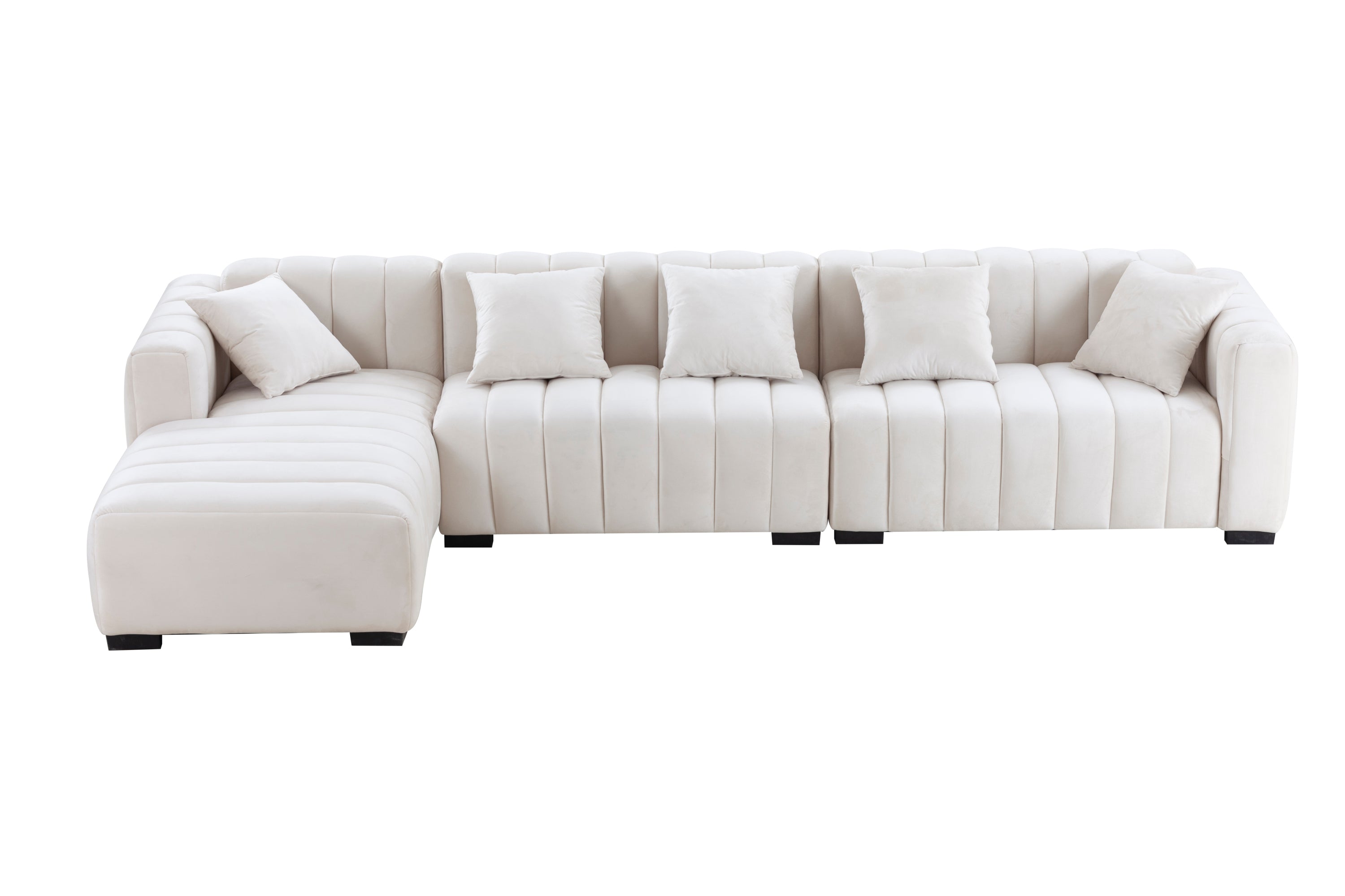 Modern Sofa Sectional, Large Velvet Couch with Left Chaise, Beige