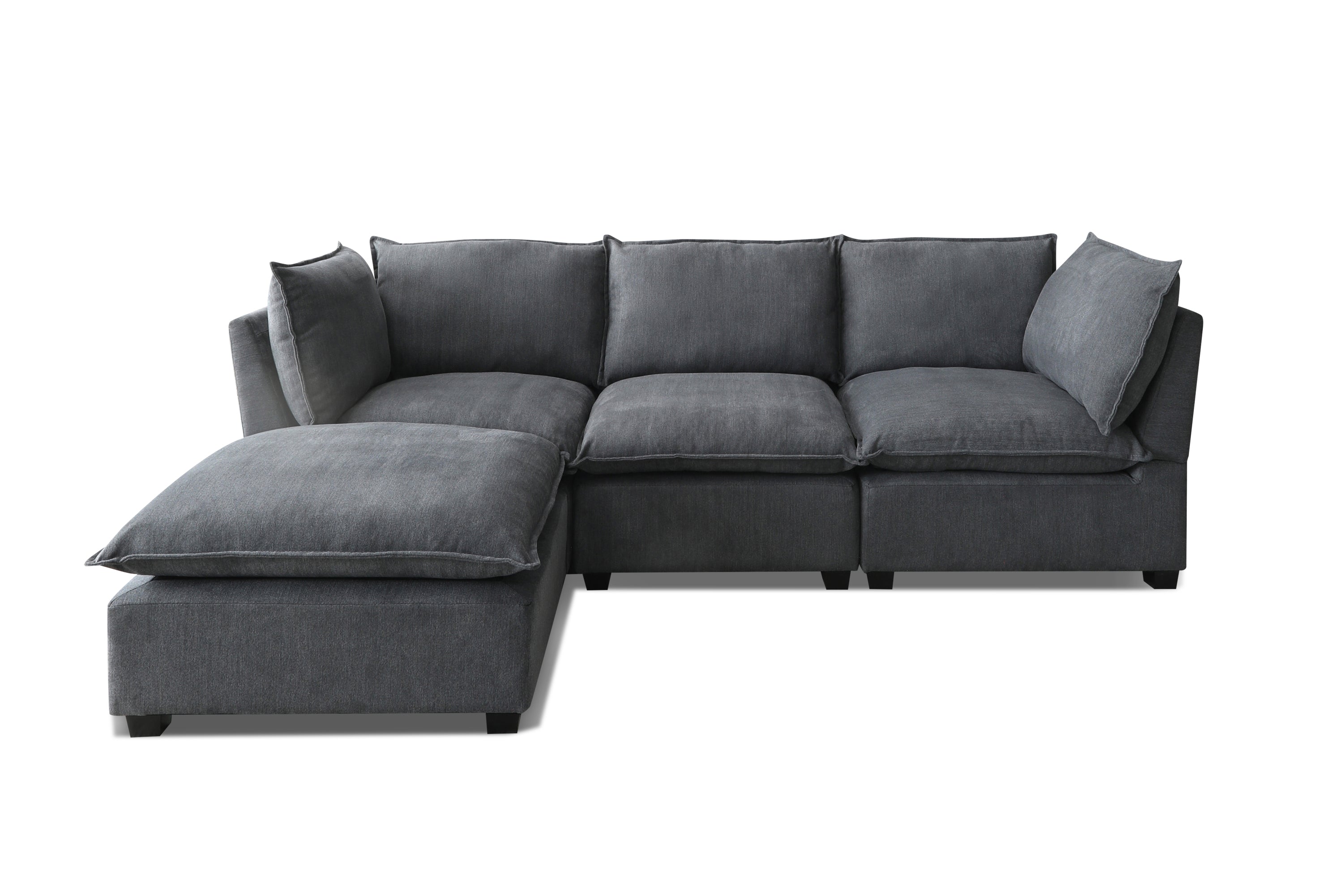 Plush Modular Sectional Sofa, L-Shaped Couch with Ottoman, Gray