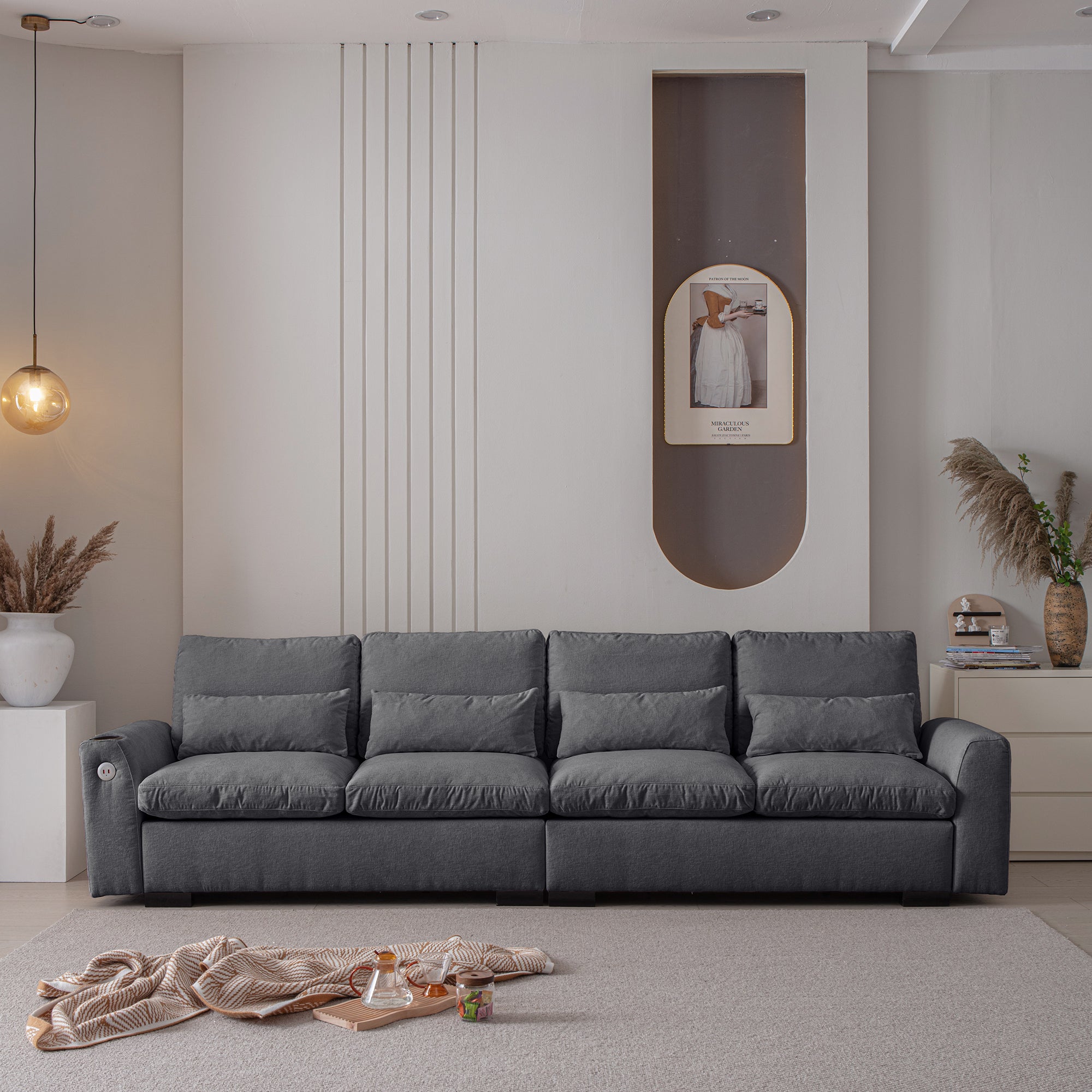 Louie Sectional Couch with Chaise, Sofa L-Shape with Ottoman Storage - Gray
