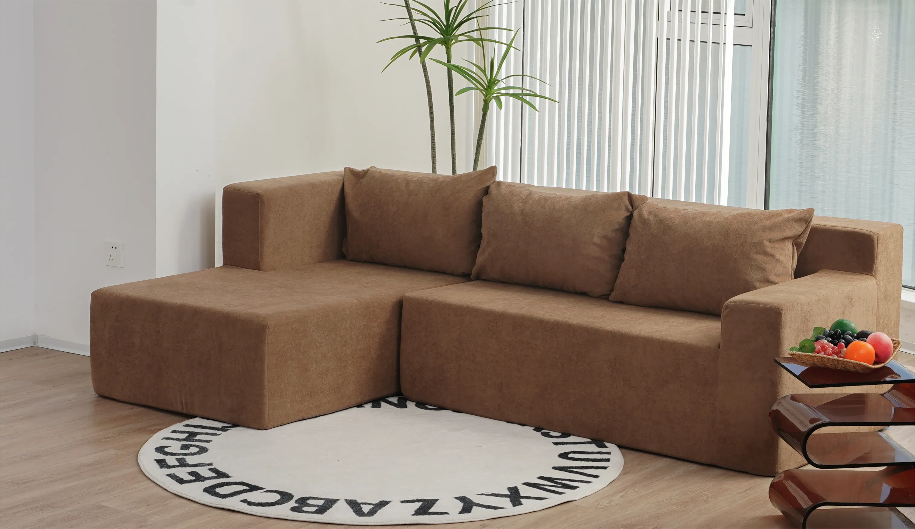 Modular Sofa, L-Shape Sectional Couch with Chaise, Brown