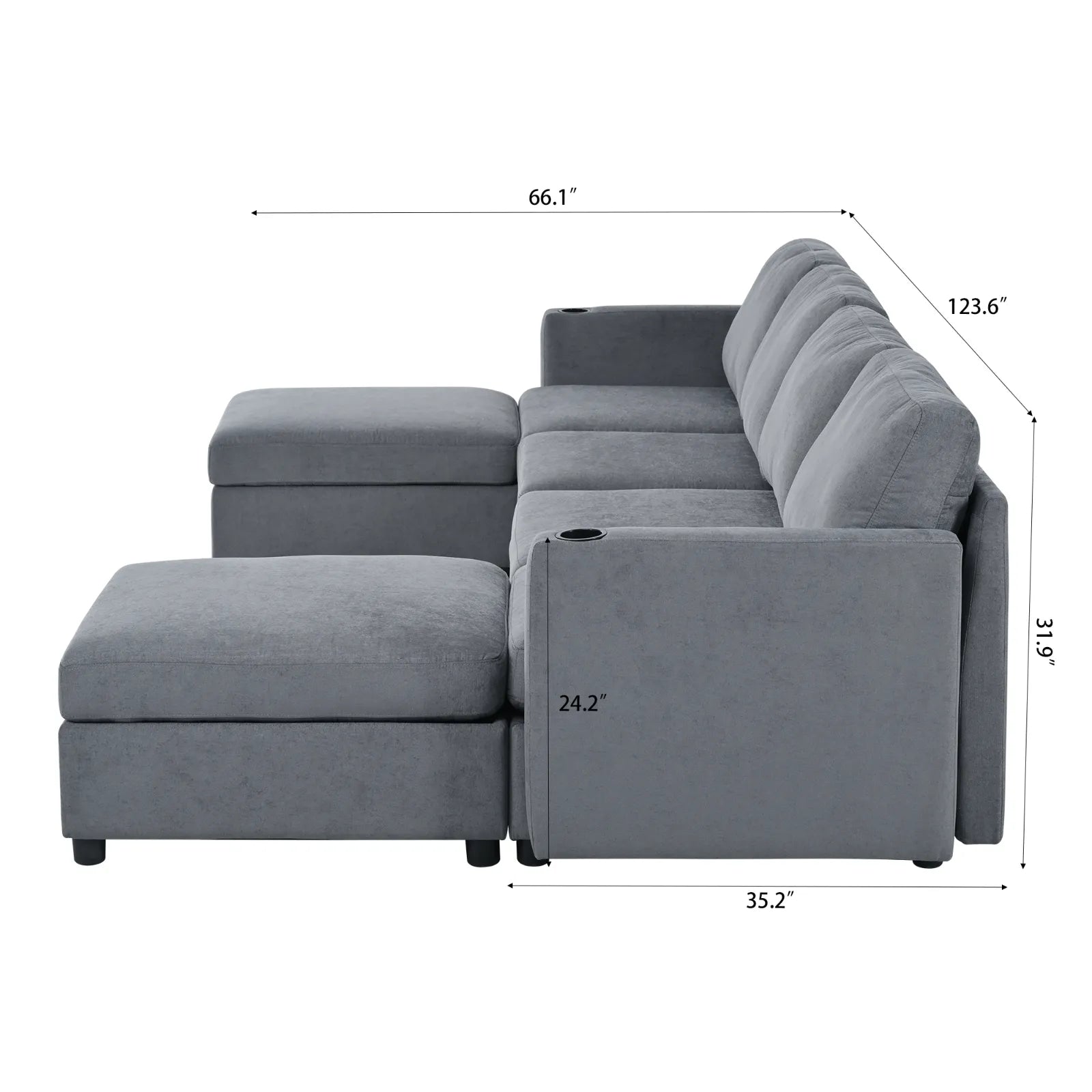 Large Sectional Couch with Storage, Sofa with Chaise- Gray