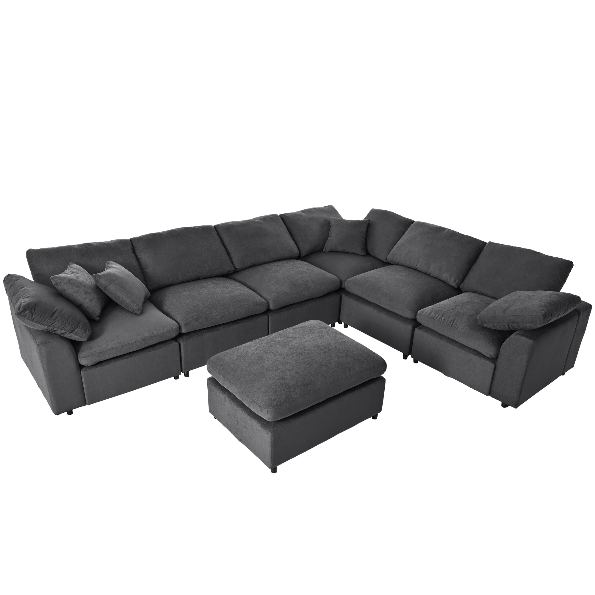 Large Modular Couch, U Shaped Sectional Sofa with Ottoman, Grey