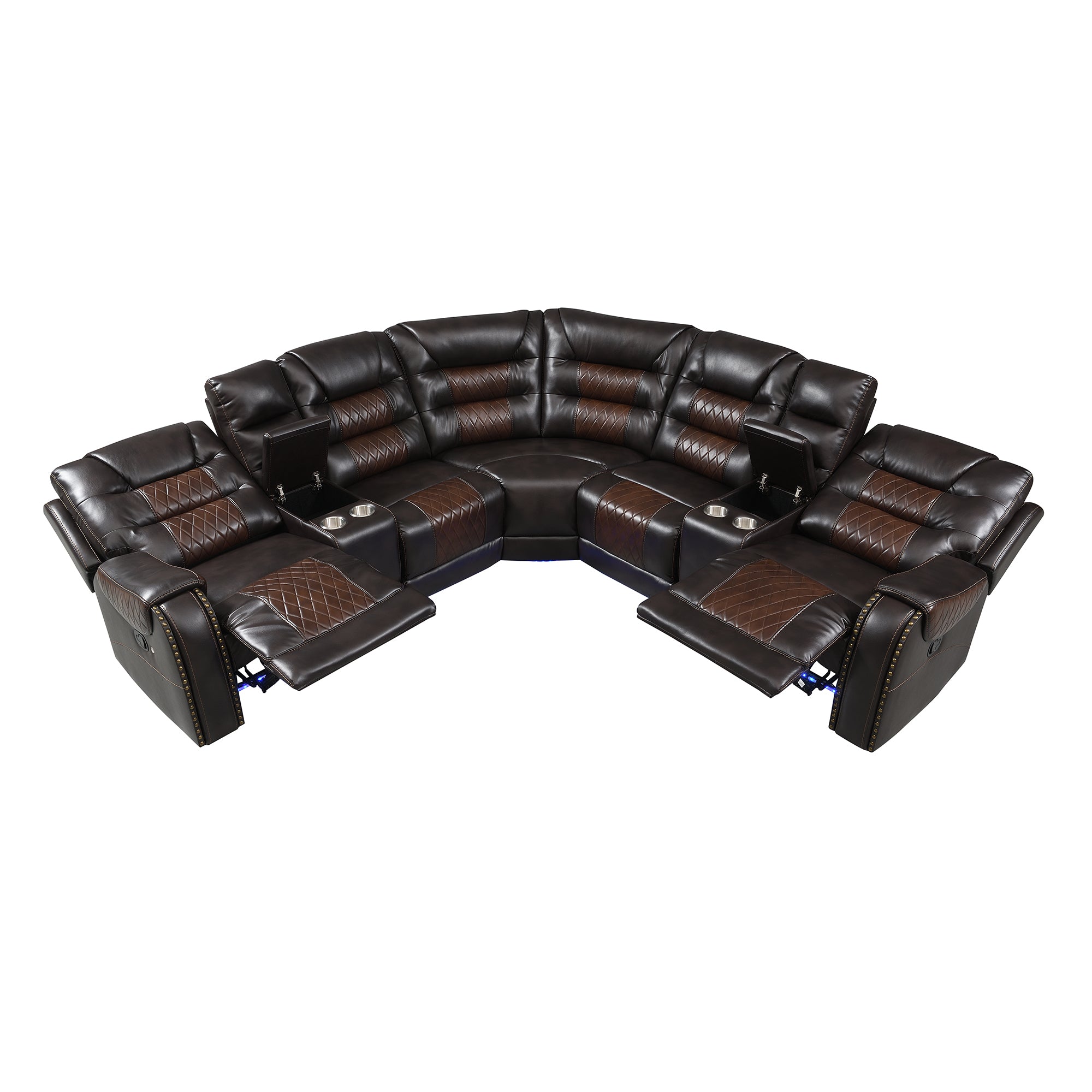 Luxury Reclining Sofa, Corner Sectional Couch Recliner, Brown