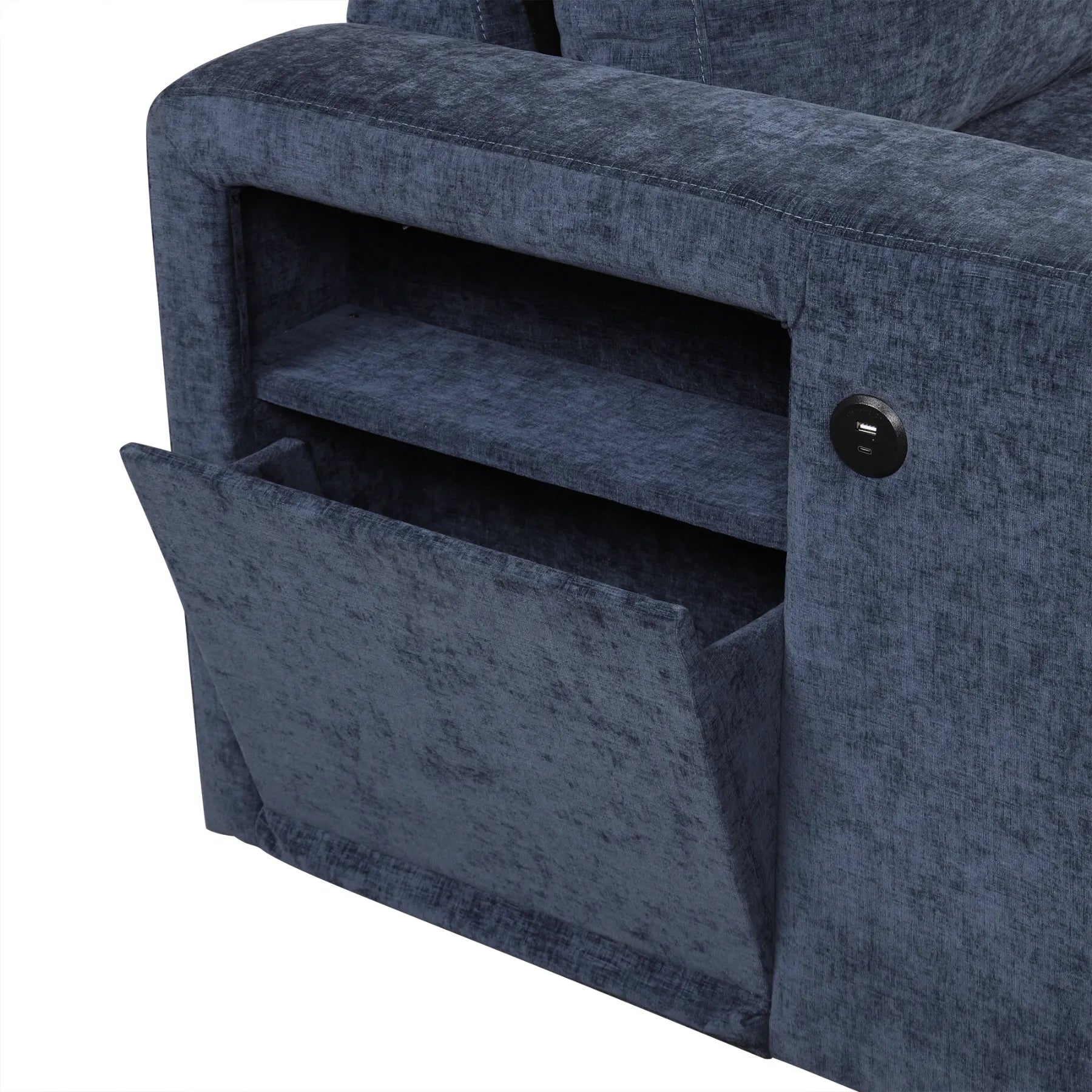 Sleeper Sectional, Sofa L Shape, Couch with Ottoman and Storage, Blue