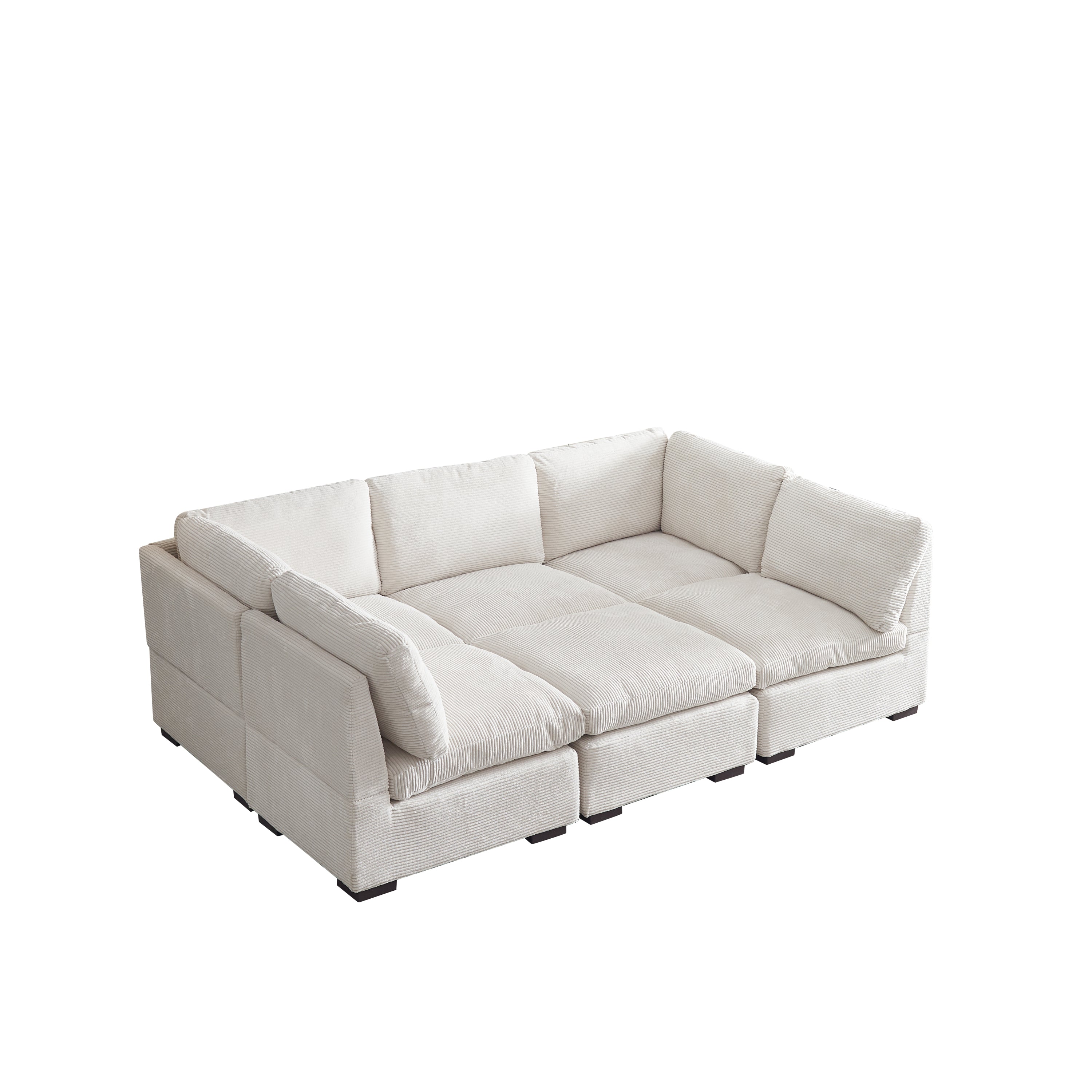 L-Shaped Couch, 6-Seat Corduroy Sofa, Couch with Ottoman, Beige