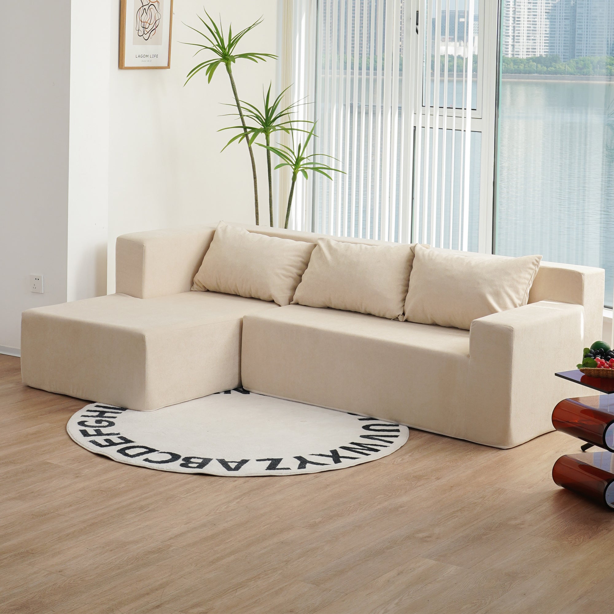 Modular Sofa, L-Shape Sectional Couch with Chaise, Beige