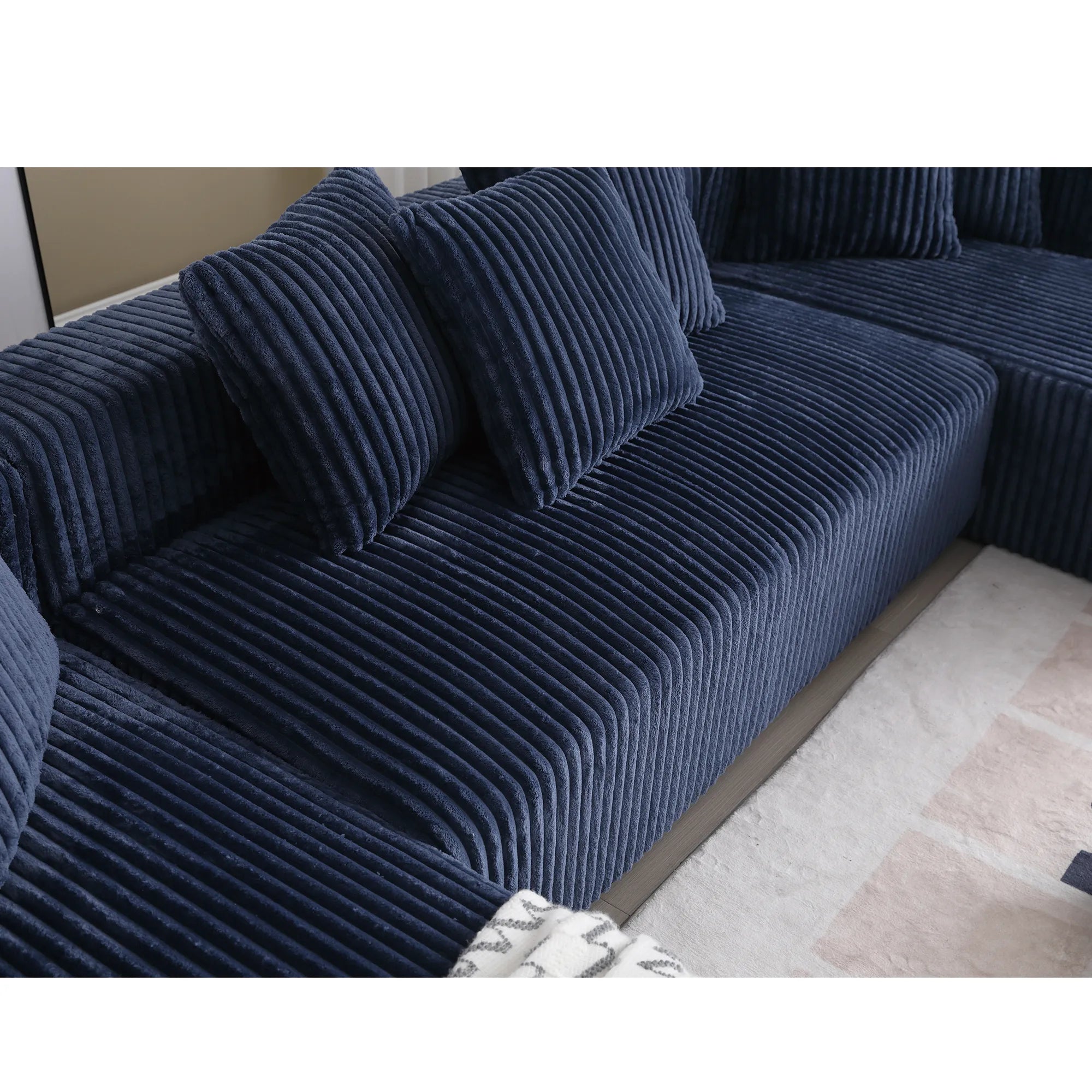 Modular U Shaped Sectional, Corduroy Couch with Double Chaise, Blue